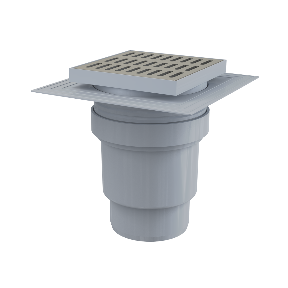 Alca Drain APV13 150x150 Chrome podni slivnik sa visinom ugradnje 158-195mm, mokrim sifonom, pokrivnom perforiranom rešetkom od nerđajućeg čelika debljine 5mm i vertikalnim odvodom Ø110mm