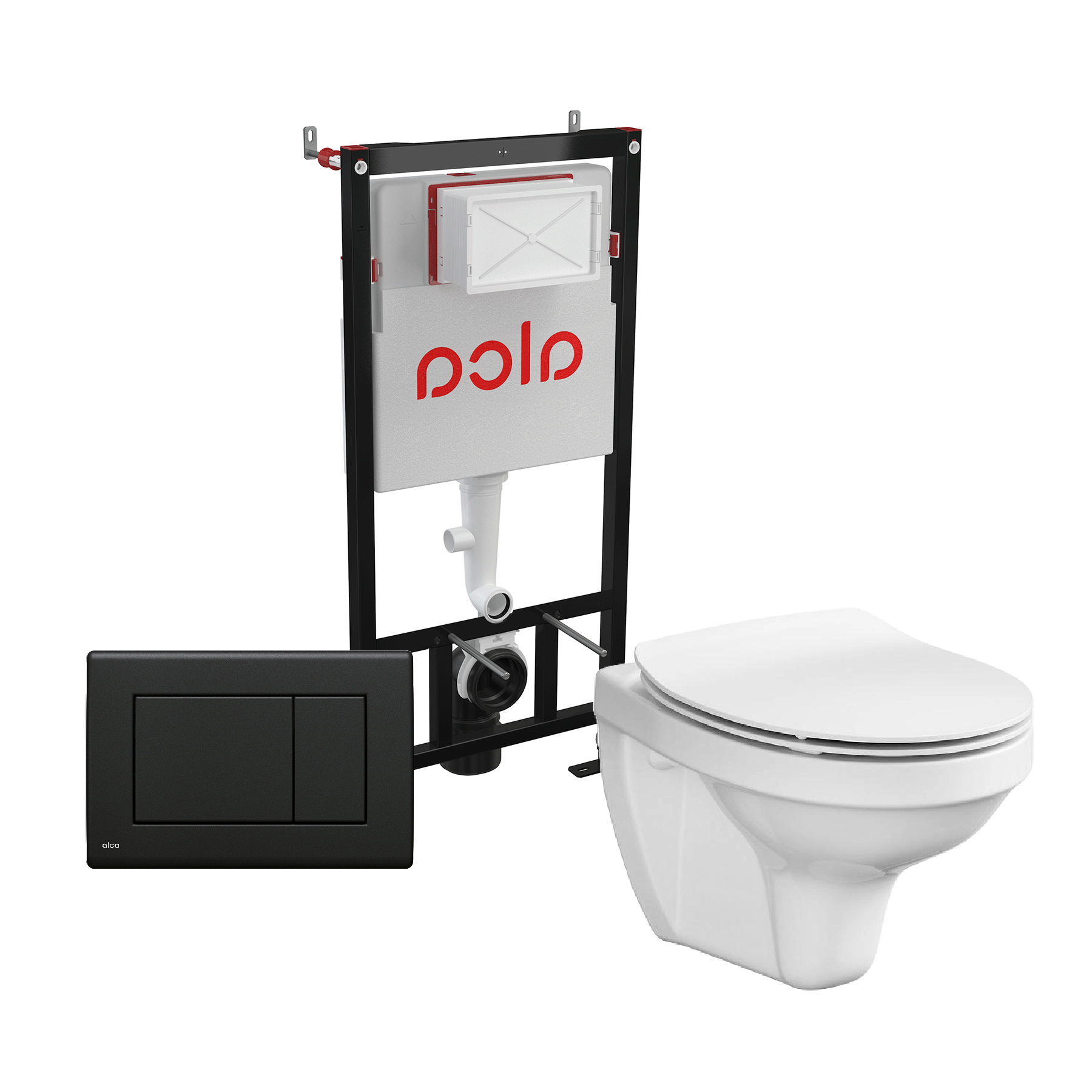 Alca Drain, Cersanit i Haro 5 u 1 set od ugradnog vodokotlića sa mat crnim tasterom i konzolne WC šolje sa pratećom opremom