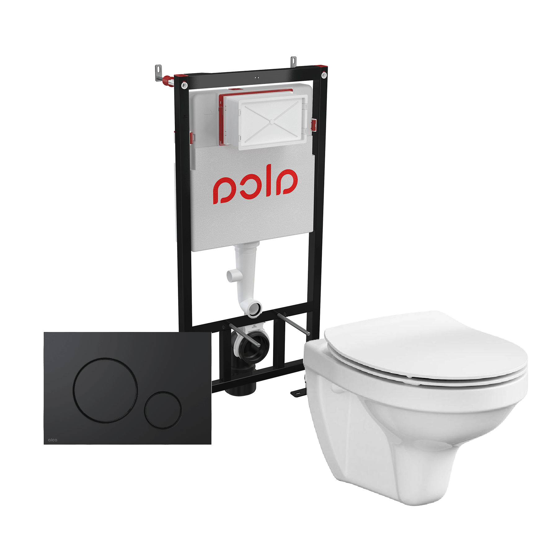 Alca Drain, Cersanit i Haro 5 u 1 set od ugradnog vodokotlića sa mat crnim tasterom i konzolne WC šolje sa pratećom opremom