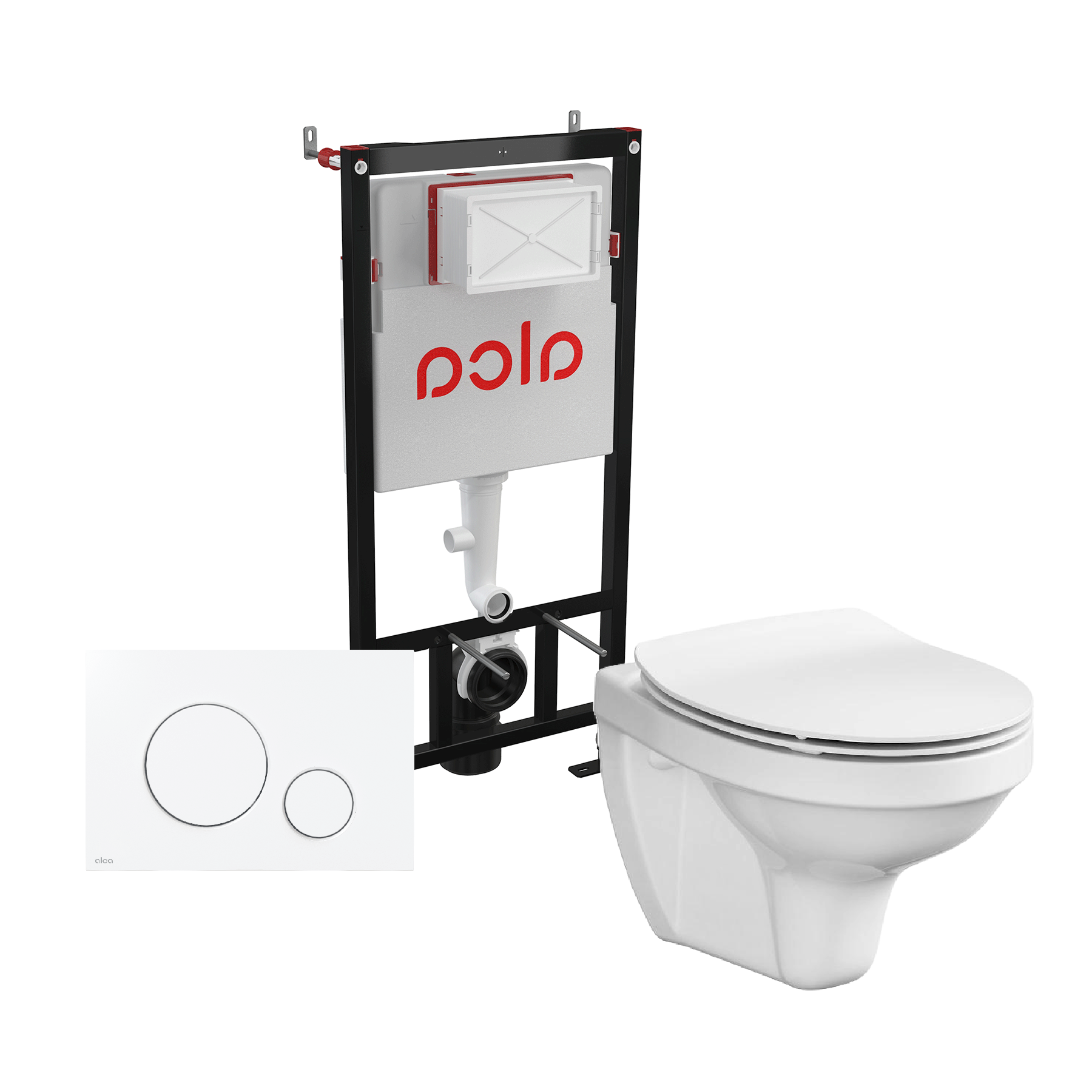 Alca Drain, Cersanit i Haro 5 u 1 set od ugradnog vodokotlića sa sjajnim belim tasterom i konzolne WC šolje sa pratećom opremom