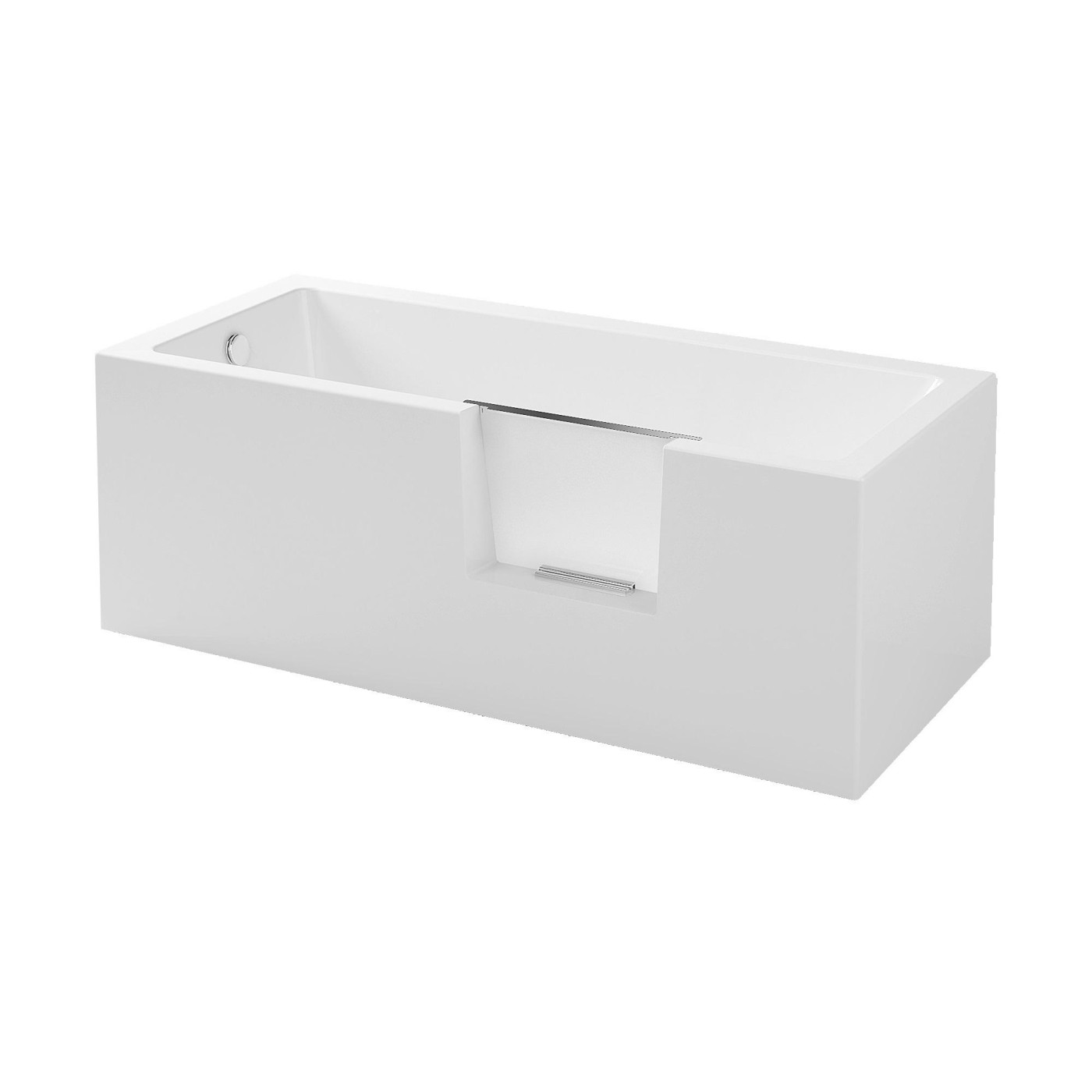 Aquaestil Plane Easy Corner D White 160x70x57 samostojeća kada za kupanje sa vratima, desna, četvrtasta, ugaona, od sanitarnog akrila sa odlivom klik-klak i prelivom Ø52mm, integrisanim oblogama i postoljem 60S0765