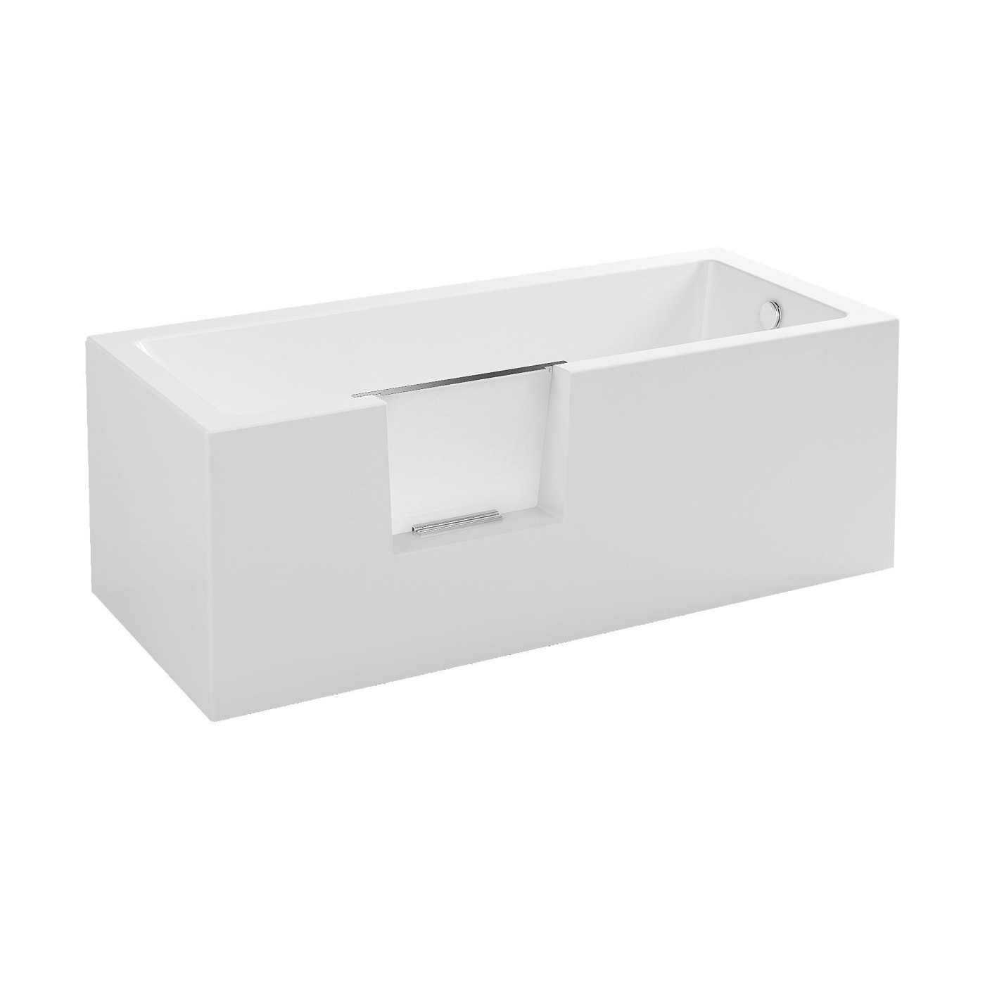Aquaestil Plane Easy Corner L White 160x70x57 samostojeća kada za kupanje sa vratima, leva, četvrtasta, ugaona, od sanitarnog akrila sa odlivom klik-klak i prelivom Ø52mm, integrisanim oblogama i postoljem 60S0762