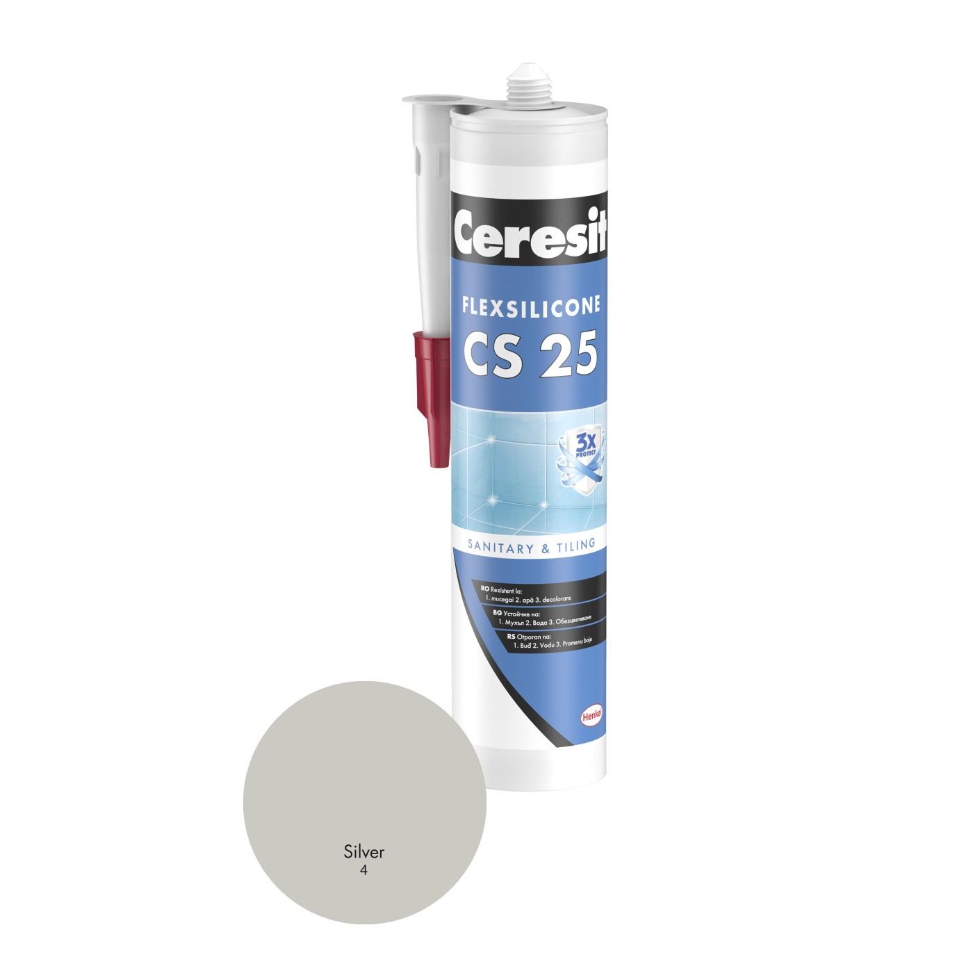 Ceresit CS 25 Sanitary (04) Silver 280ml premium sanitarni silikon elastični za zaptivanje spolja i unutra