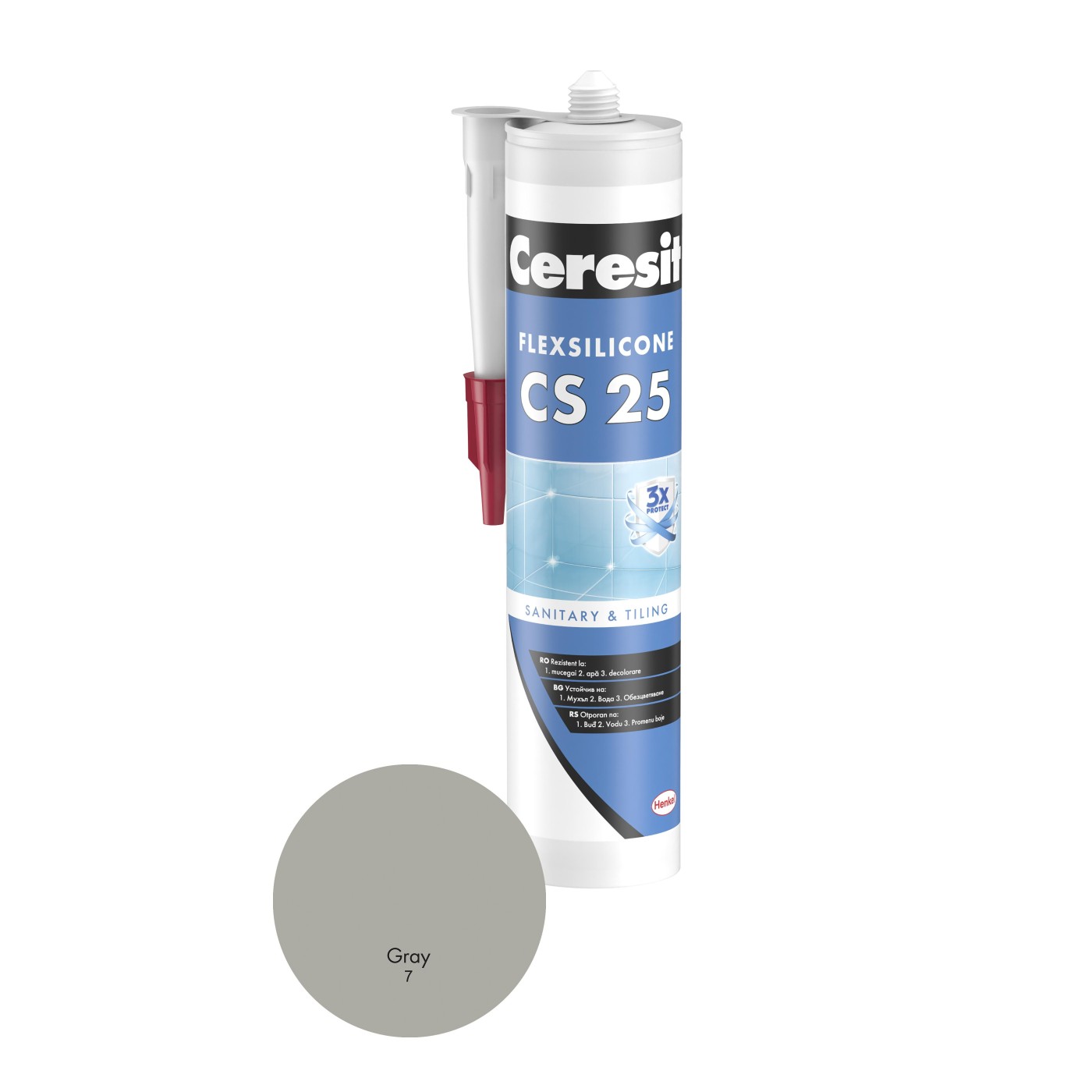 Ceresit CS 25 Sanitary (07) Gray 280ml premium sanitarni silikon elastični za zaptivanje spolja i unutra