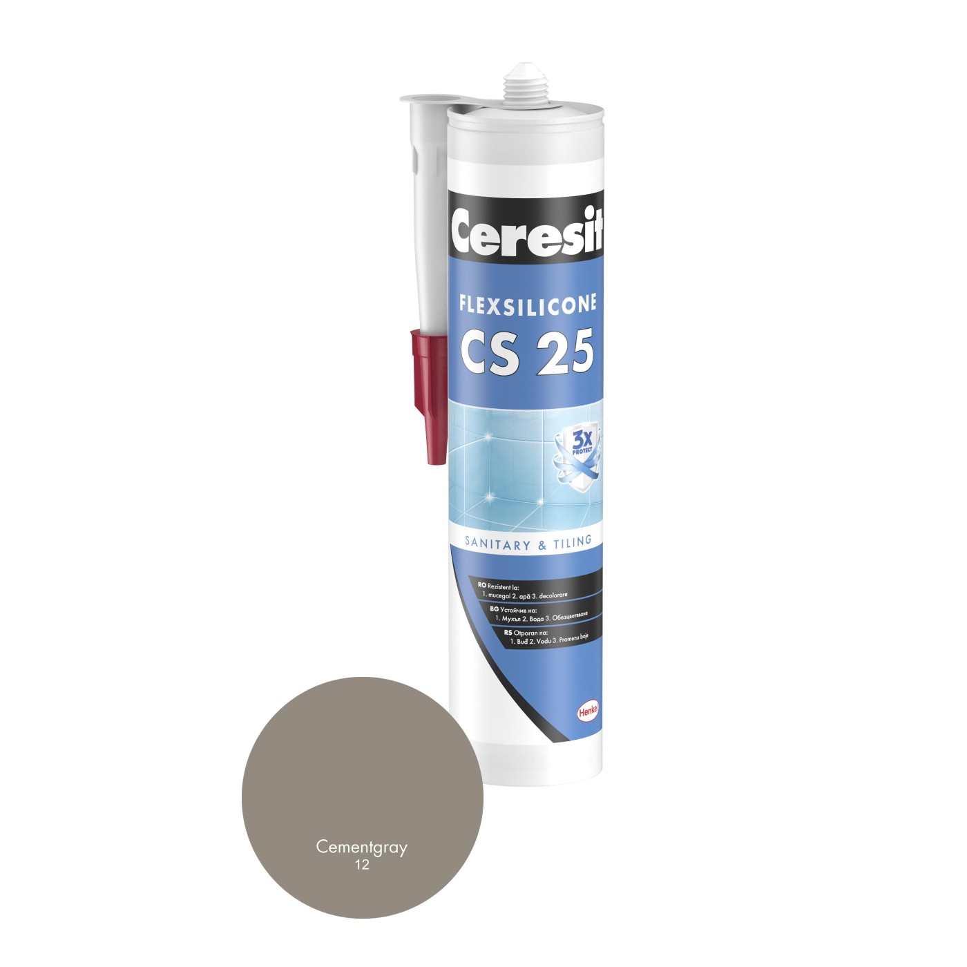 Ceresit CS 25 Sanitary (12) Cementgray 280ml premium sanitarni silikon elastični za zaptivanje spolja i unutra