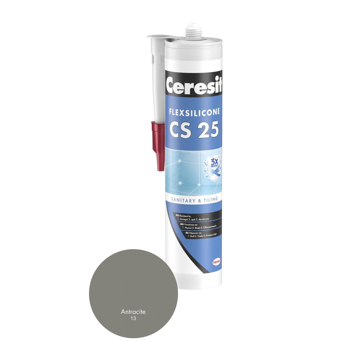 Ceresit CS 25 Sanitary (13) Antracite 280ml premium sanitarni silikon elastični za zaptivanje spolja i unutra