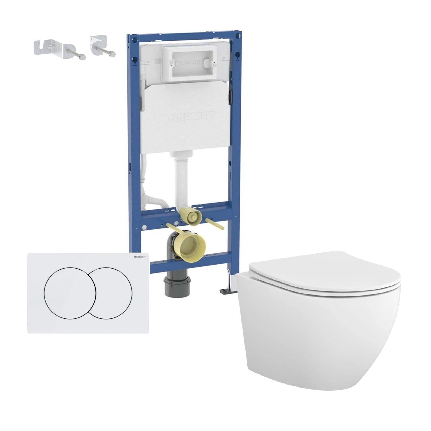 Geberit Delta i Cersanit Desse 5 u 1 set od ugradnog vodokotlića sa belim tasterom i kompaktne konzolne WC šolje sa pratećom opremom