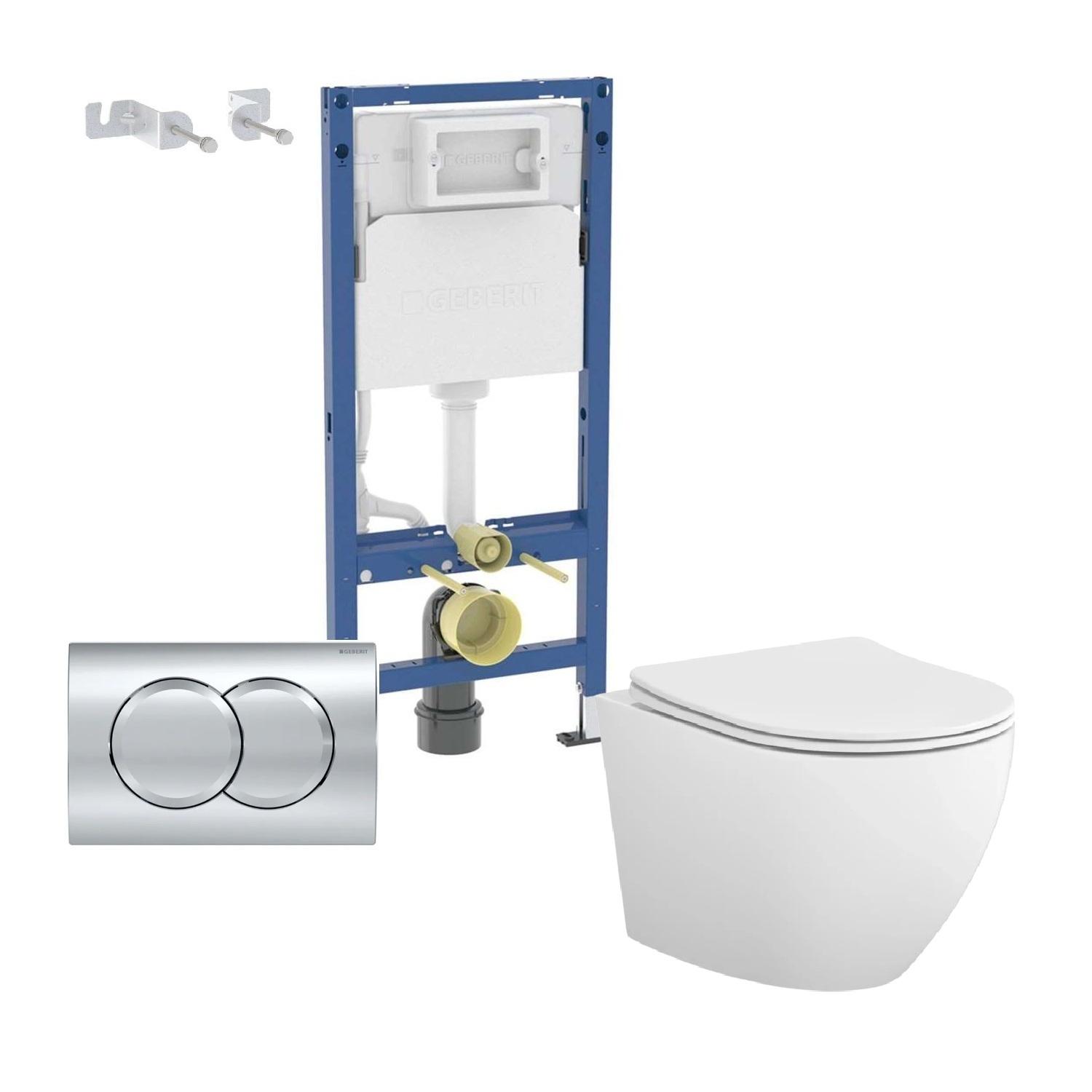 Geberit Delta i Cersanit Desse 5 u 1 set od ugradnog vodokotlića sa sjajnim Chrome tasterom i kompaktne konzolne WC šolje sa pratećom opremom