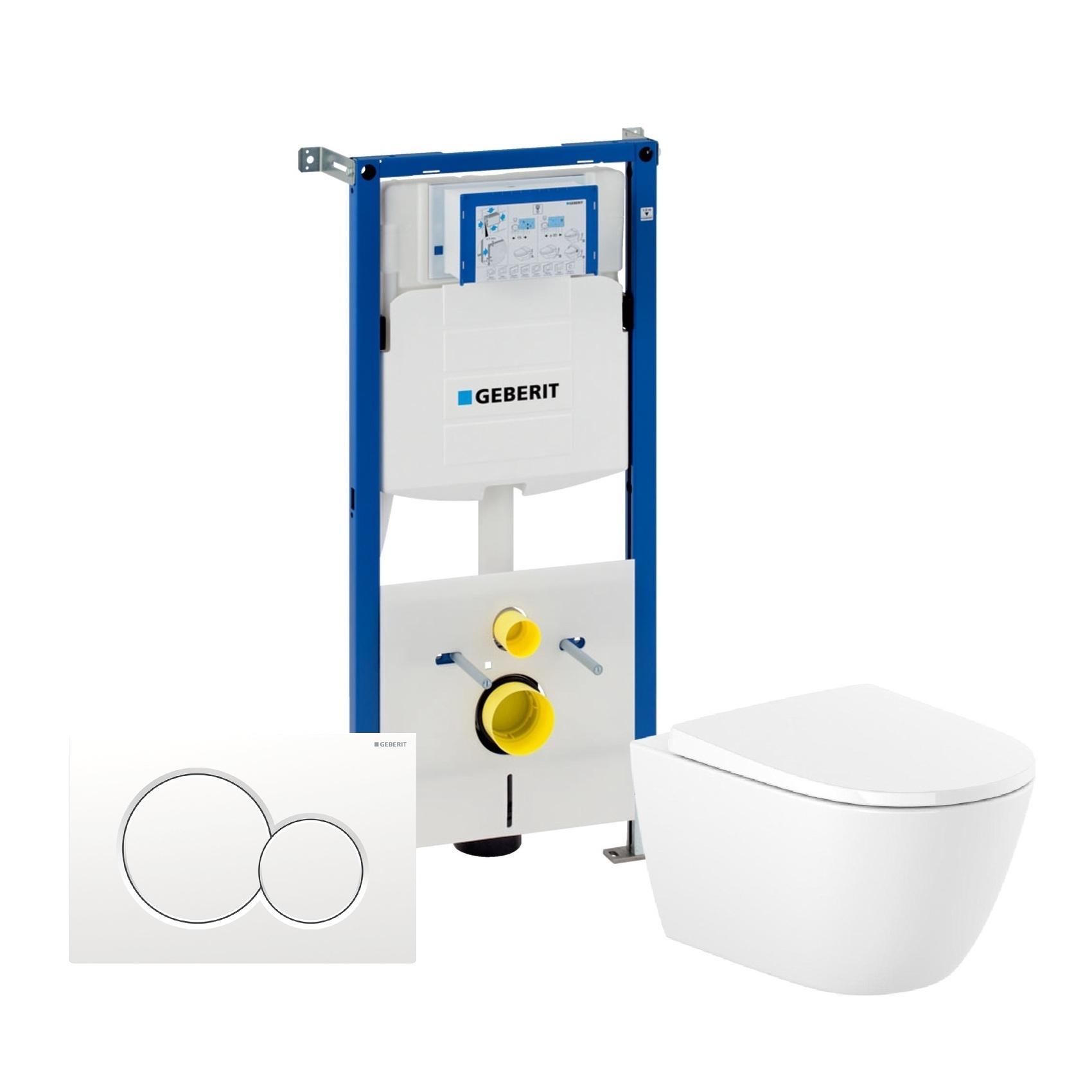 Geberit Sigma i Roca Ona 6 u 1 set od ugradnog vodokotlića sa belim tasterom i konzolne WC šolje sa pratećom opremom