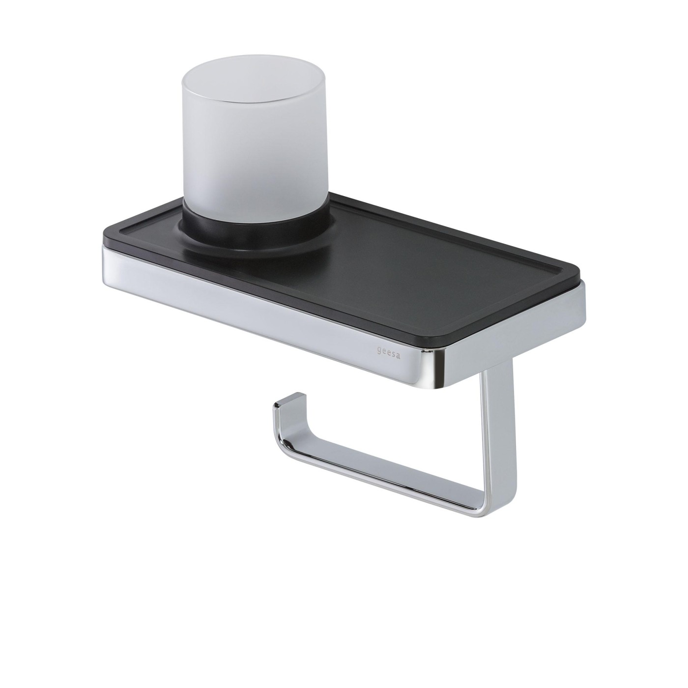 Geesa Frame Black/Chrome držač toalet papira sa policom i čašom sa LED svetlima 918889-02-06