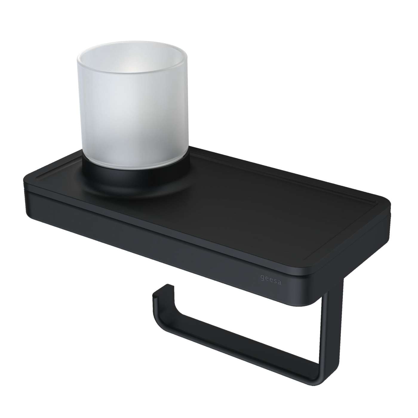 Geesa Frame Black držač toalet papira sa policom i čašom sa LED svetlima 918889-06-06