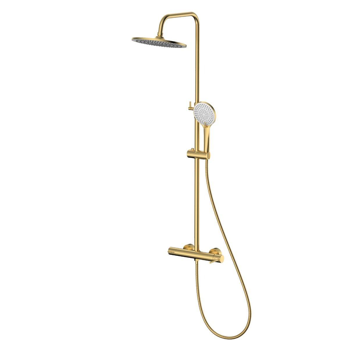 Giusta Ultima 250 Gold Brushed kompletni tuš sistem usponski sa baterijom, okruglim nadglavnim tušem i ručnim tuš setom sa kliznim držačem 71401GB0