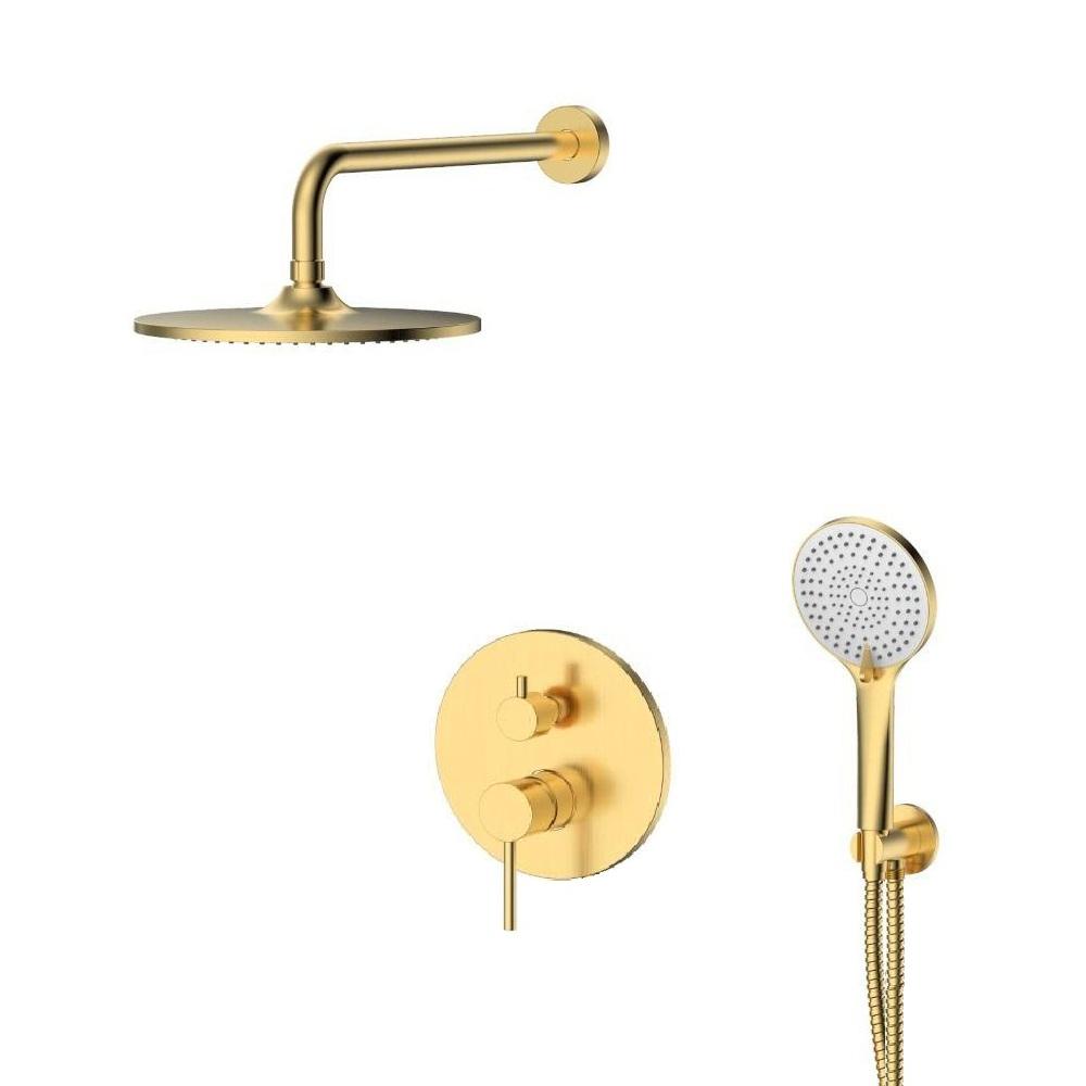 Ugradni 6 u 1 set za tuš kabinu Brushed Gold od mešača sa prebacivačem i ugradnim telom, okruglog nadglavnog i ručnog tuš kompleta