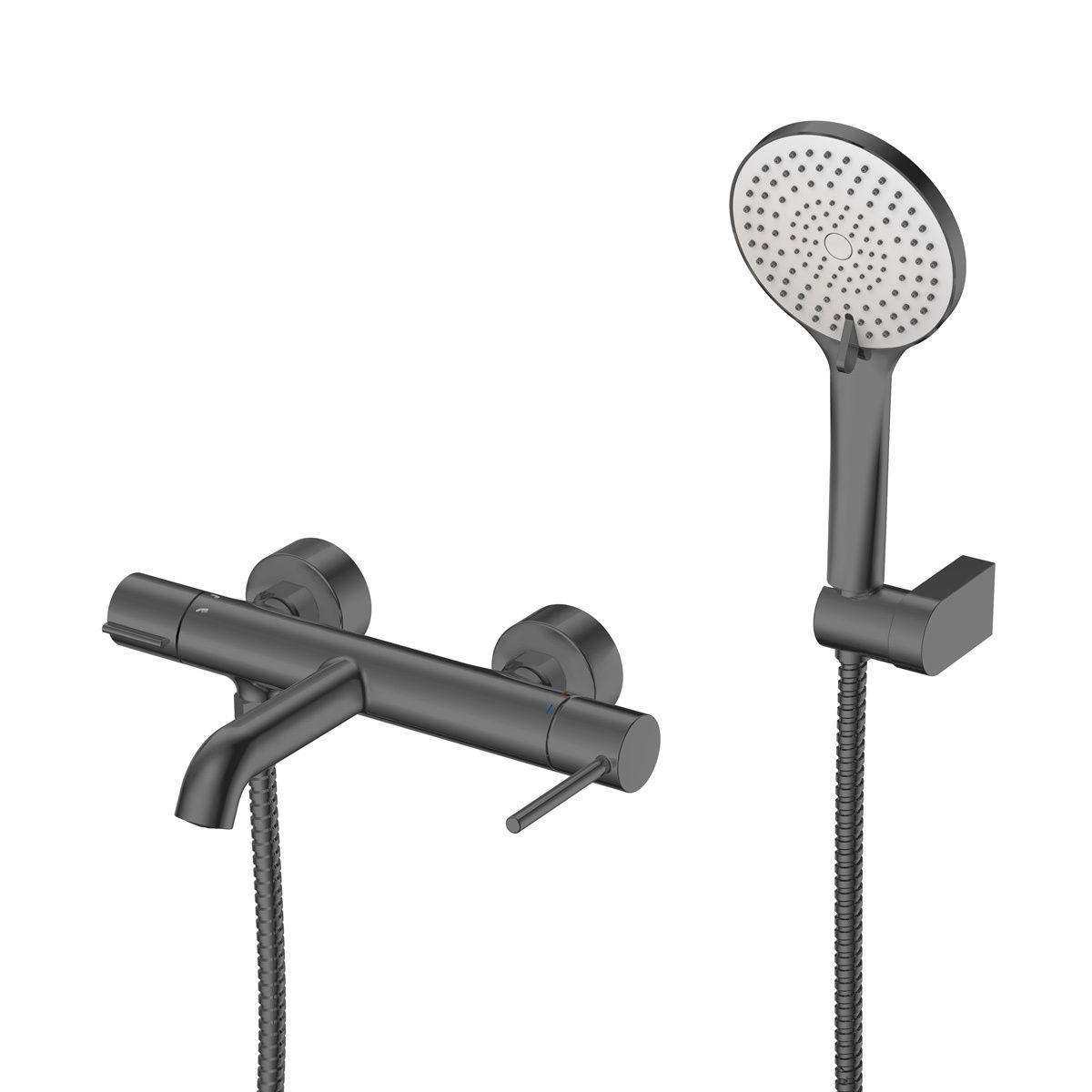 Giusta Ultima Gungrey baterija (slavina) za ručni tuš sa izlivom i ručnim tuš setom sa fiksnim držačem 71201GG0