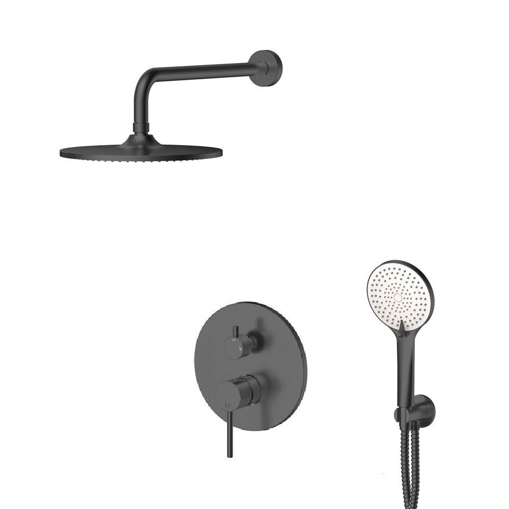 Giusta Ultima Gungrey mešač sa prebacivačem i integrisanim ugradnim telom, nadglavni tuš okrugli sa zidnim držačem i ručni tuš set sa zidnim priključkom sa integrisanim držačem 71301GG0