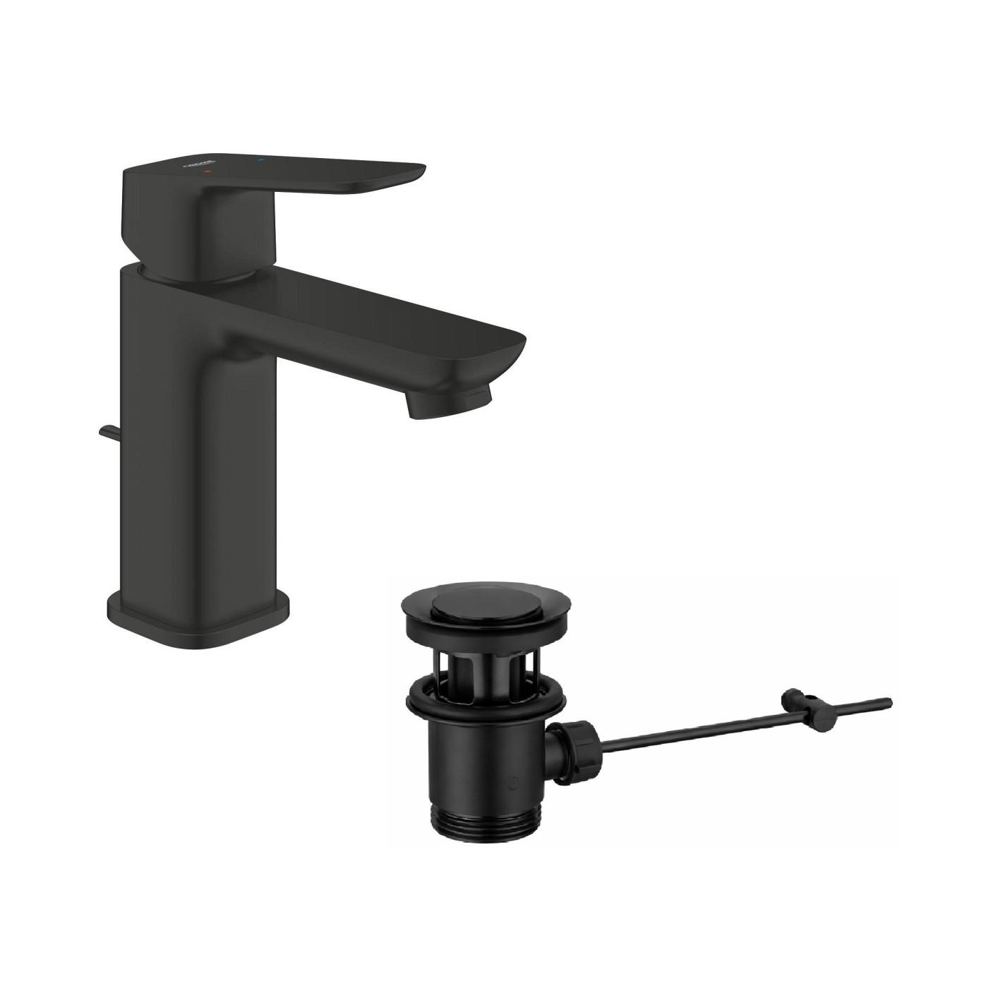 Grohe Cubeo 86 Matt Black baterija (slavina) za umivaonik sa odlivnim ventilom sifona pop-up 1016942430