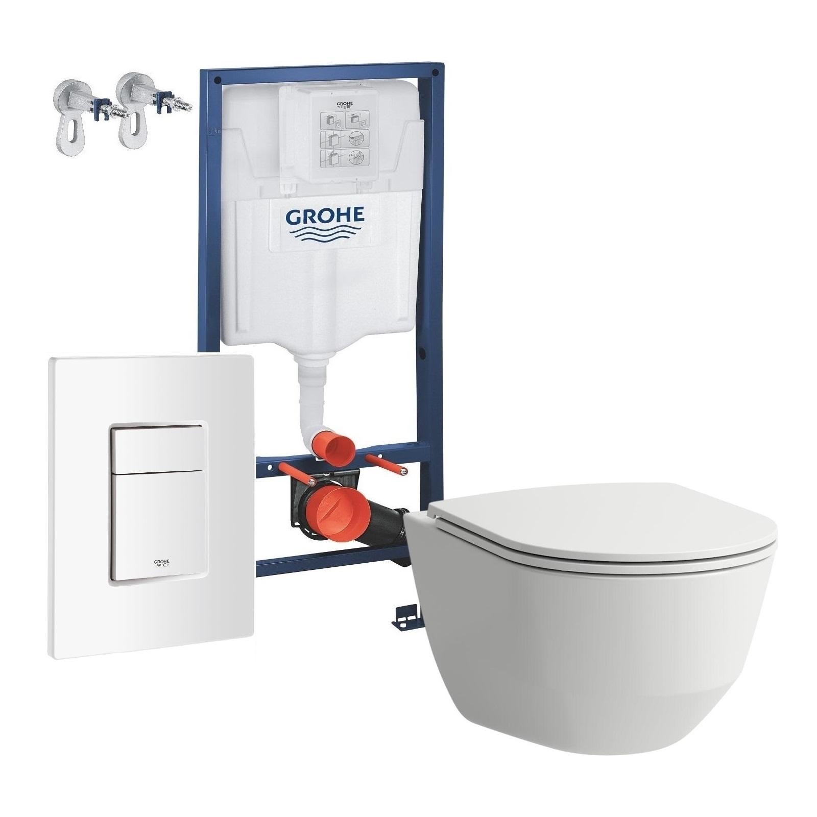 Grohe i Laufen 5 u 1 set od ugradnog vodokotlića sa belim tasterom i konzolne WC šolje sa pratećom opremom