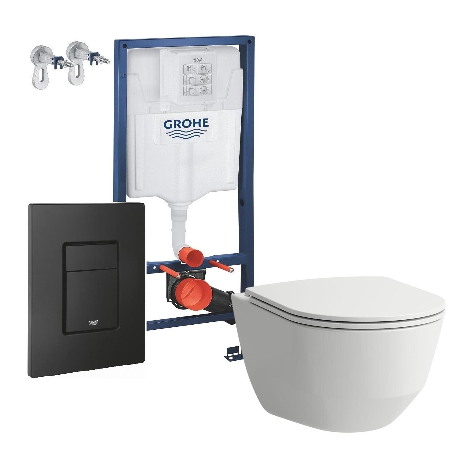 Grohe i Laufen 5 u 1 set od ugradnog vodokotlića sa mat crnim tasterom i konzolne WC šolje sa pratećom opremom