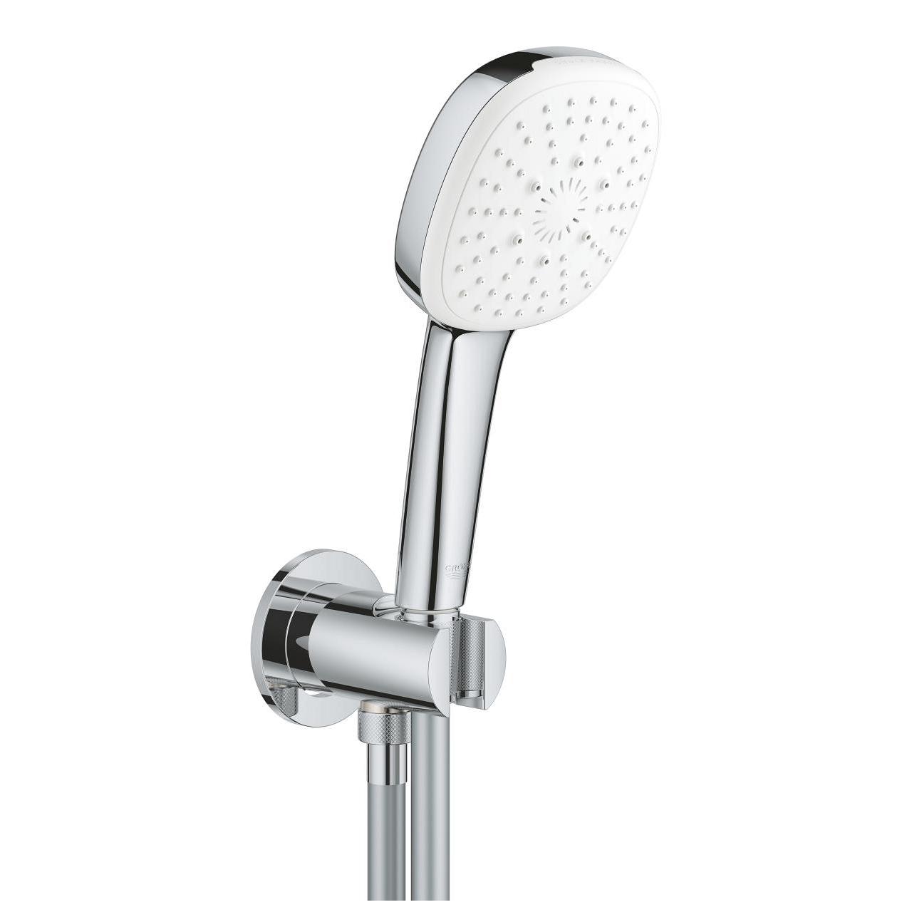 Grohe Tempesta Cube 110 Chrome Set ručni tuš sa 3 mlaza četvrtasti,  zidni priključak za crevo sa integrisanim držačem za tuš i Relexaflex 1500 crevo za tuš 26910003