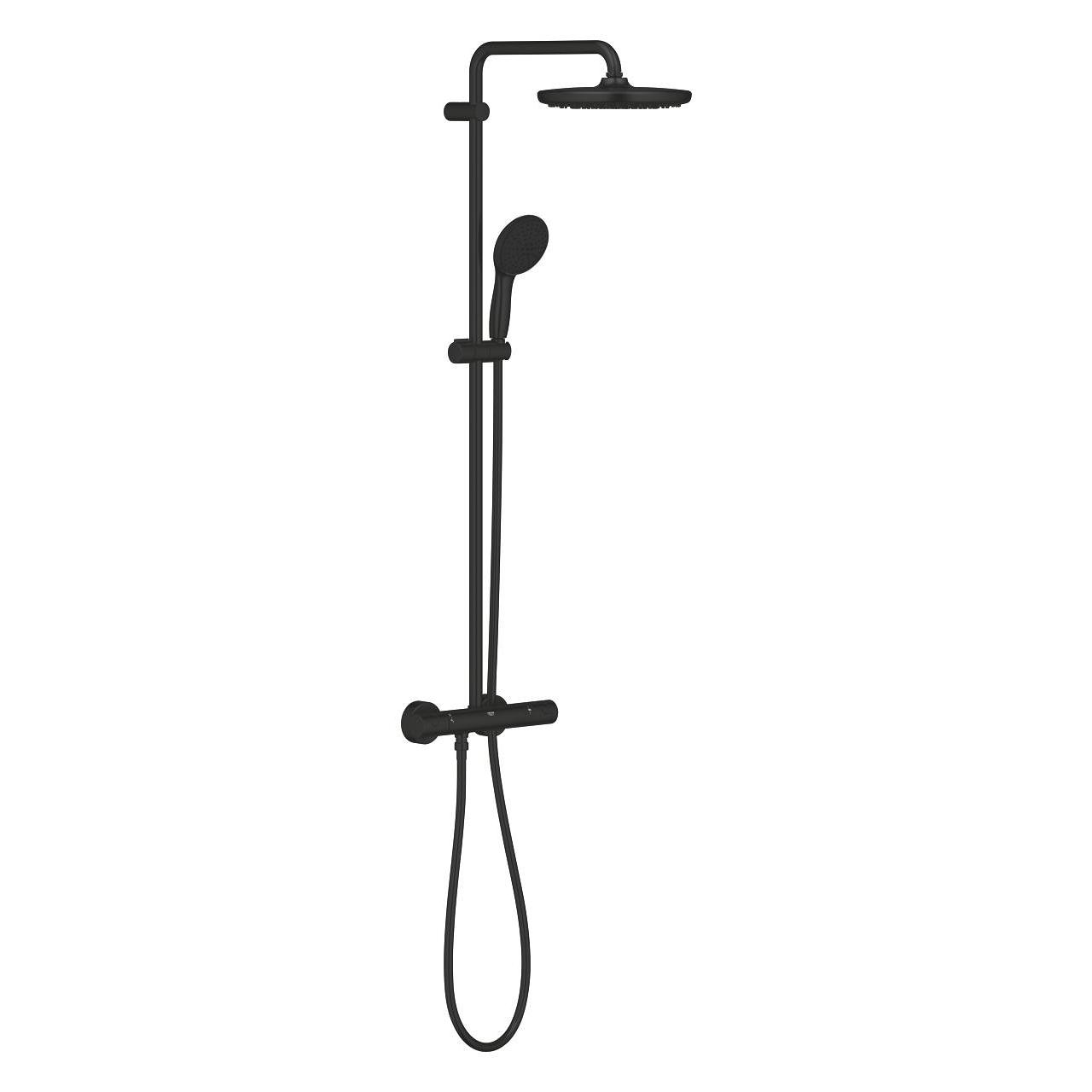 Grohe Tempesta System 250 Matt Black kompletni tuš sistem usponski sa baterijom, okruglim nadglavnim tušem i ručnim tuš setom sa kliznim držačem 266702431