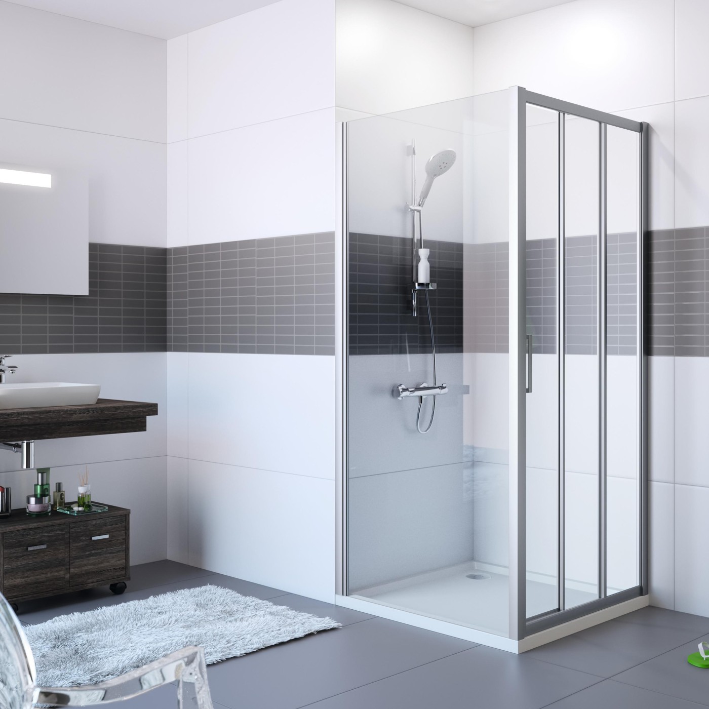 Hüppe Classics2 800 Silver fiksni panel visine 2000mm sa kaljenim providnim Anti-Plaque staklom debljine 4mm C20510.069.322