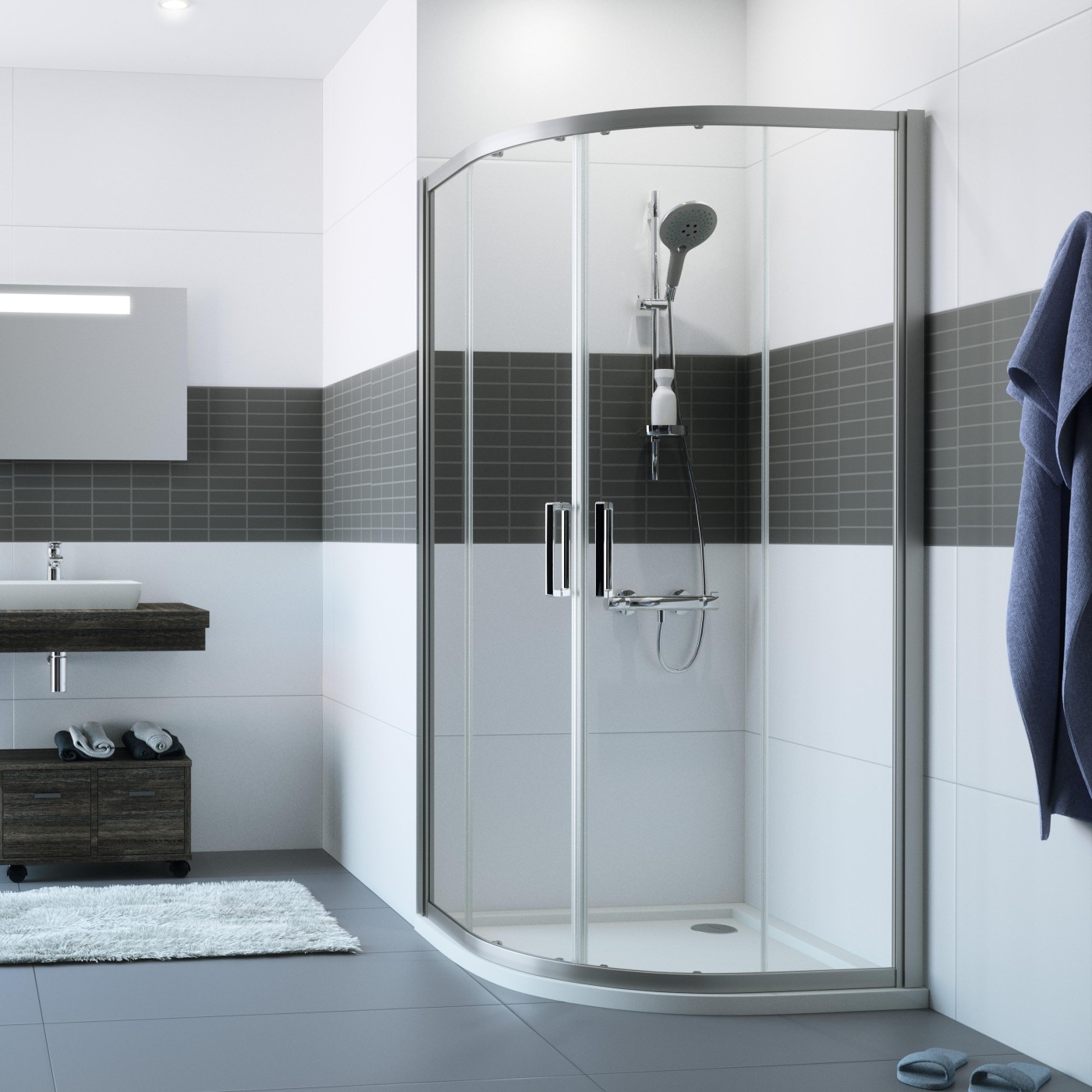 Hüppe Classics2 80x80 R550 Silver tuš kabina polukružna visine 2000mm sa kaljenim providnim Anti-Plaque staklom debljine 6/4mm C20618.069.322