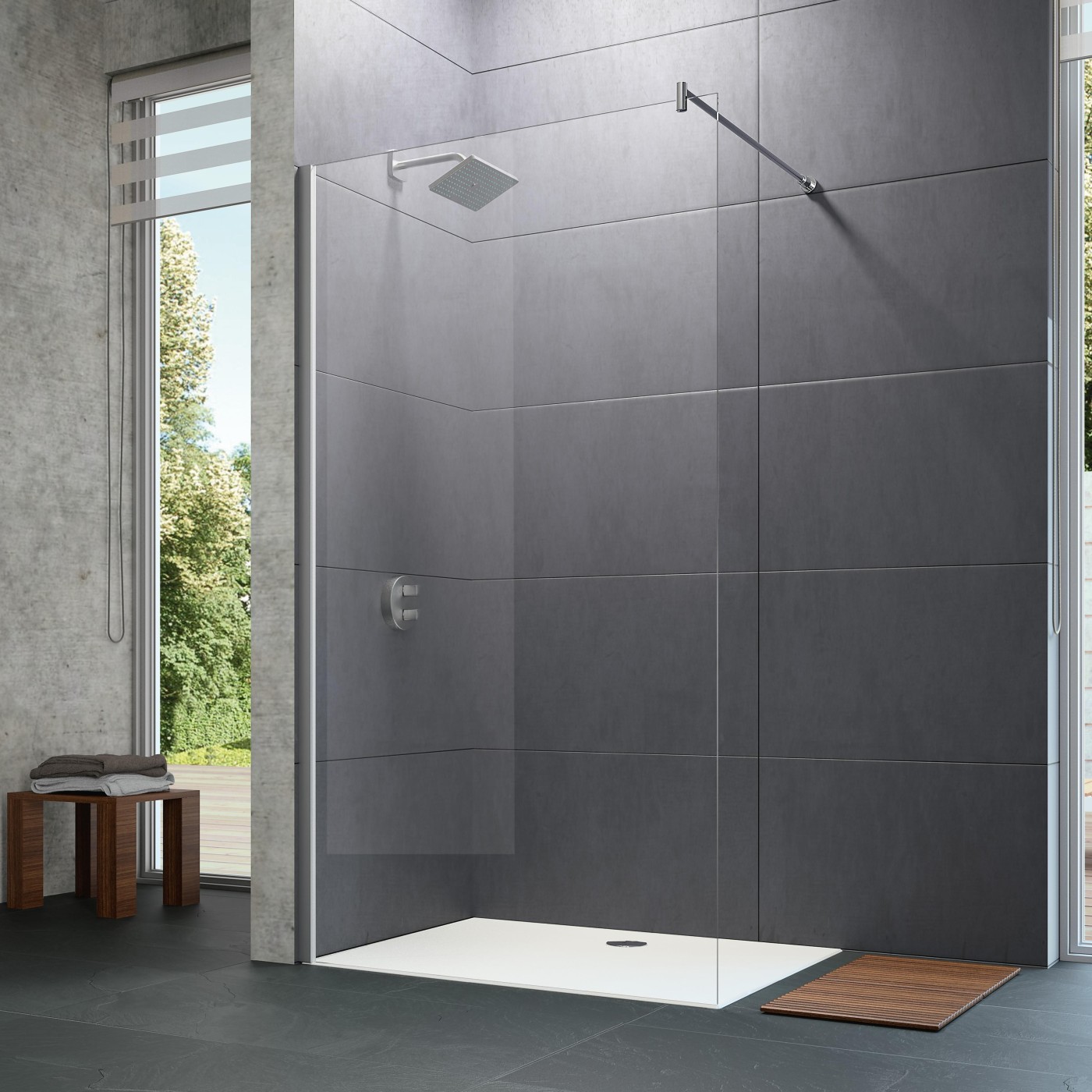 Hüppe Design Pure Walk-in 1100 Matt Silver tuš paravan fiksni sa zidnim profilom i poprečnom šipkom visine 2000mm sa kaljenim providnim Anti-Plaque staklom debljine 6mm 8P1108.087.322