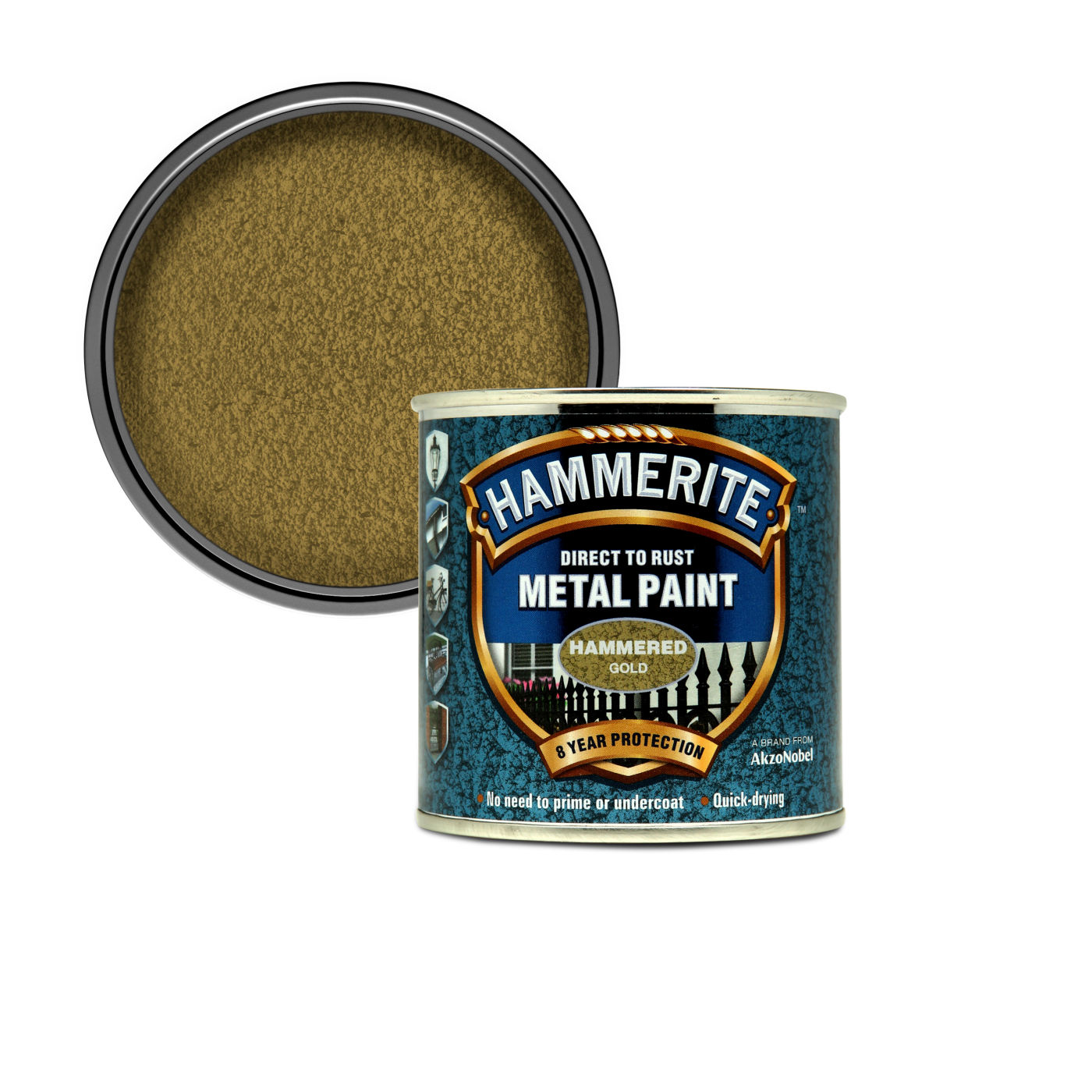 Hammerite Hammered Gold Effect 0,75L mat strukturirana 3 u 1 emajl boja za metal za spolja i unutra na modifikovanoj uljanoj bazi za brzo sušenje (0,08-0,20L/m2/sloj)