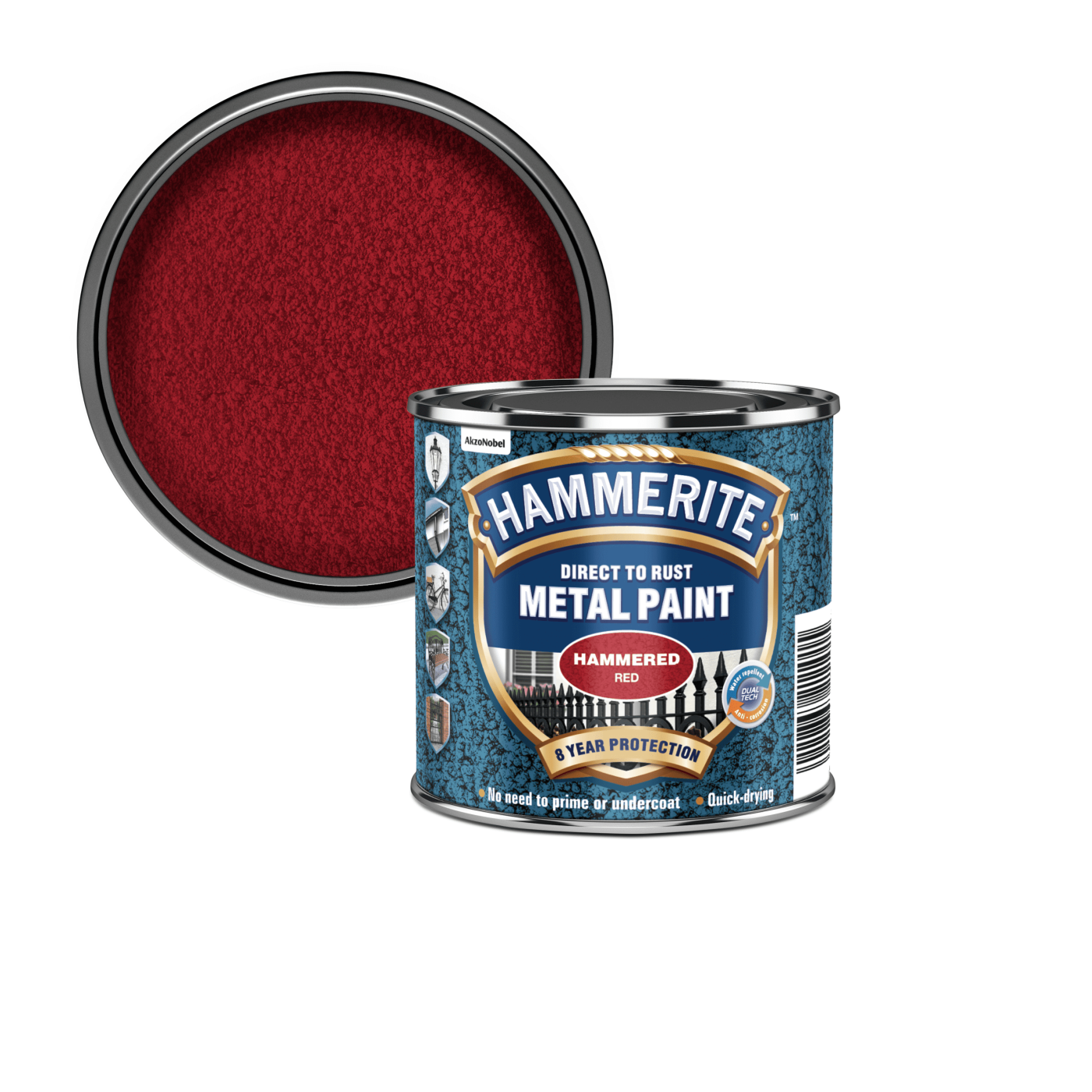 Hammerite Hammered Red Effect 0,75L mat strukturirana 3 u 1 emajl boja za metal za spolja i unutra na modifikovanoj uljanoj bazi za brzo sušenje (0,08-0,20L/m2/sloj)