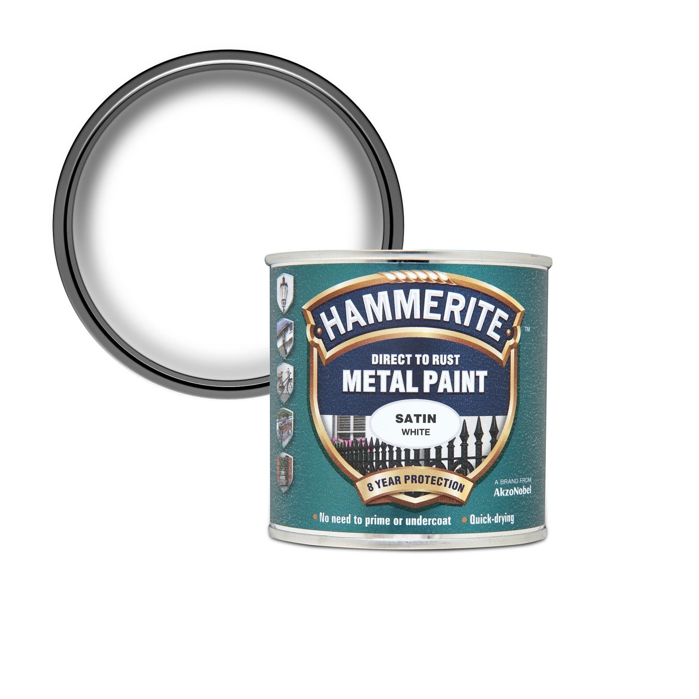 Hammerite Satin White SemiMatt 0,75L polumatirana 3 u 1 emajl boja za metal za spolja i unutra na modifikovanoj uljanoj bazi za brzo sušenje (0,08-0,20L/m2/sloj)