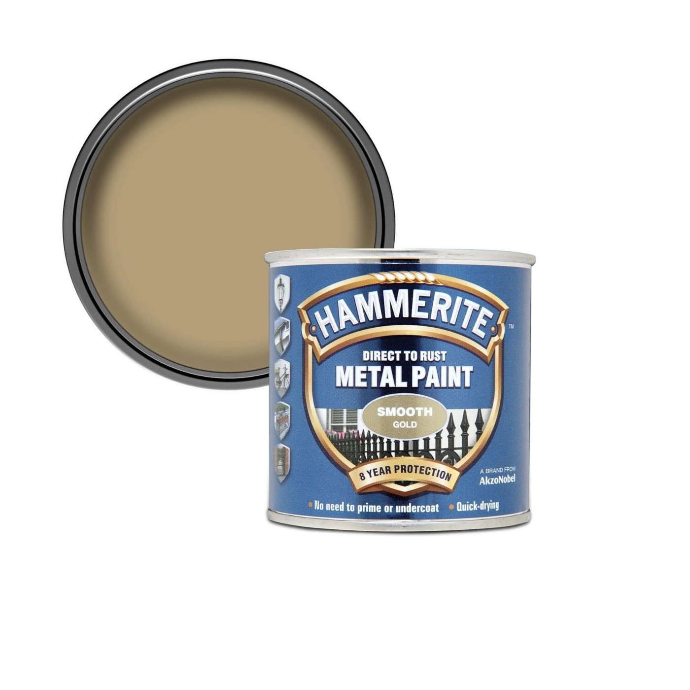 Hammerite Smooth Gold Glossy 0,75L sjajna 3 u 1 emajl boja za metal za spolja i unutra na modifikovanoj uljanoj bazi za brzo sušenje (0,08-0,20L/m2/sloj)