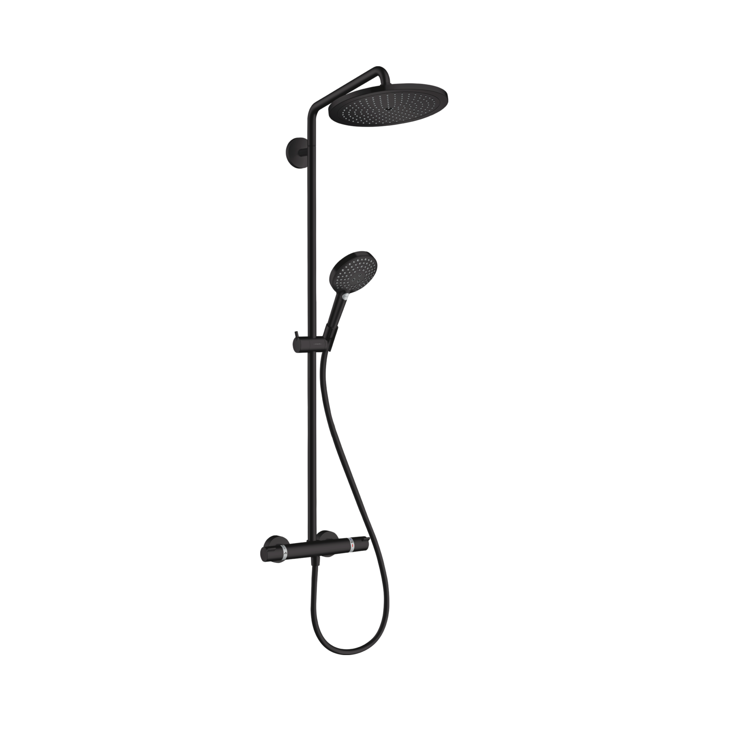 Hansgrohe Croma Select S 280 Matt Black tuš sistem usponski sa termostatskom baterijom, ručnim tuš setom i četvrtastim nadglavnim tušem 26891670