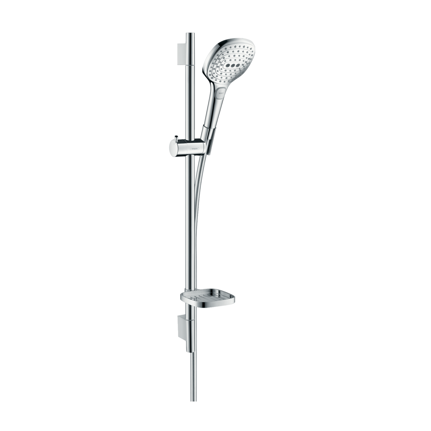 Hansgrohe Raindance Select E 120 Chrome tuš set: ručni tuš sa 3 mlaza, Isiflex 1600 crevo za tuš i usponska šipka sa kliznim držačem i policom 26620000