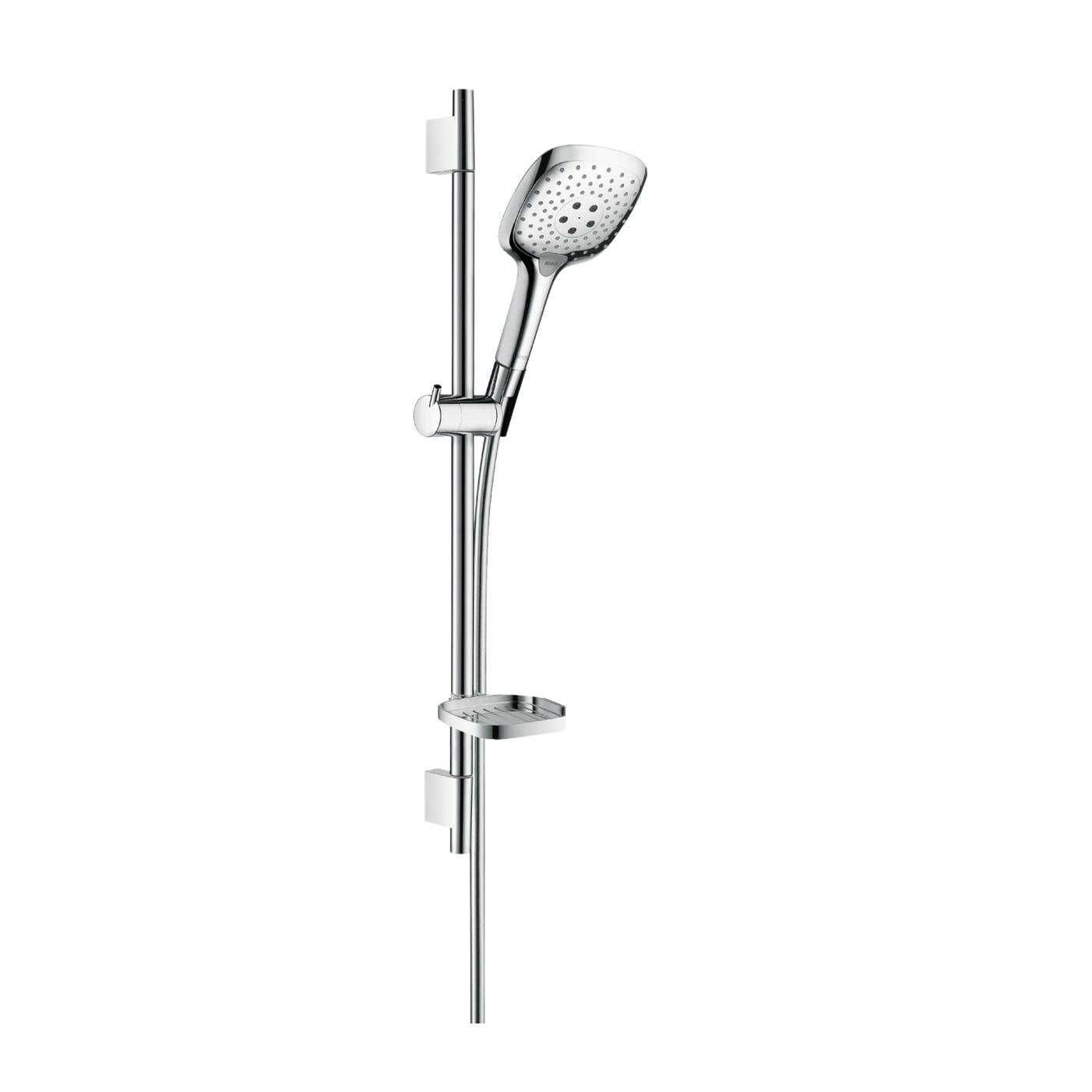Hansgrohe Raindance Select E 150 Chrome ručni tuš sa 3 mlaza, Isiflex 1600 crevo za tuš i usponska šipka sa kliznim držačem i policom 27856000