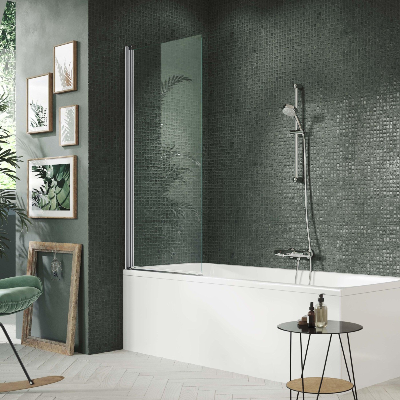 Hüppe Design Pure Bath-top 750 Matt Silver tuš paravan pokretni za kadu za kupanje sa zidnim profilom visine 1500mm sa kaljenim providnim Anti-Plaque staklom debljine 6mm 8P1901.087.322