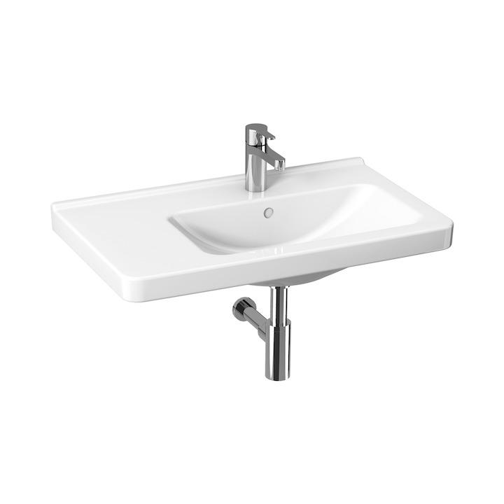Jika Cubito Pure White umivaonik (lavabo) 750x450x55 konzolni sa rupom za bateriju i sa prelivom asimetrični sa koritom desno 8.1242.1.000.104.1