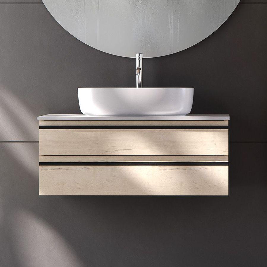 Kolpa San Alexis 60 Craft Wood ormar konzolni za nadgradni umivaonik 60x50x34,2 sa 2 fioke, Kerrock White pločom i sifonom 546260