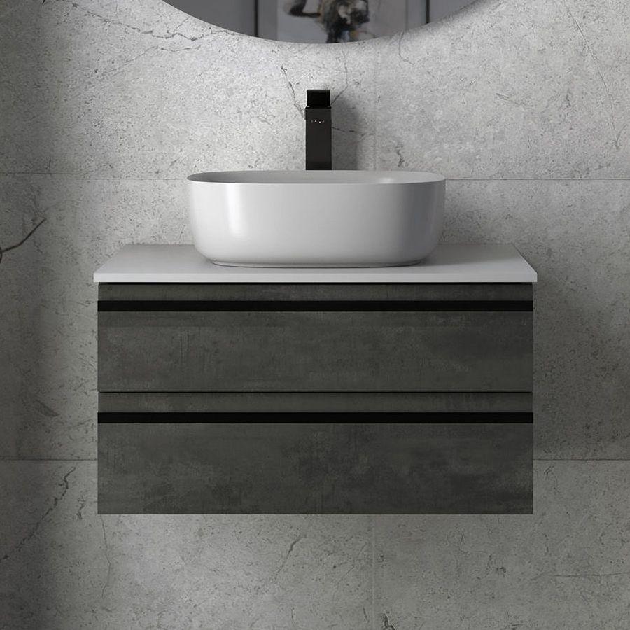 Kolpa San Alexis 60 Dark Concrete ormar konzolni za nadgradni umivaonik 60x50x34,2 sa 2 fioke, Kerrock White pločom i sifonom 547170