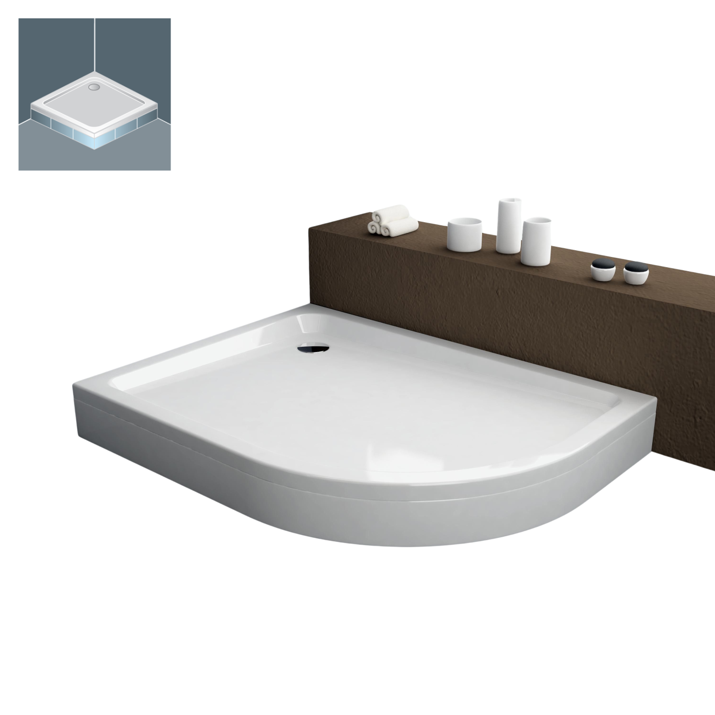 Kolpa San Malur D White 80x100x4 R550 tuš kada desna polukružna ugradna od sanitarnog akrila sa odlivom Ø90mm 793600