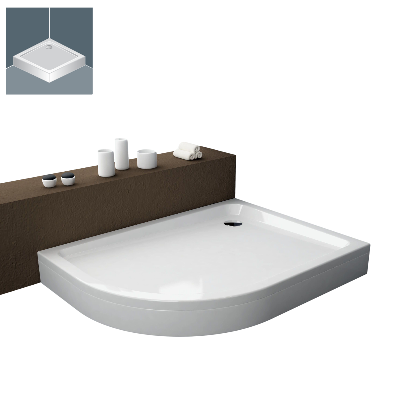 Kolpa San Malur L White 80x100x15.5 R550 tuš kada leva polukružna ugradna od sanitarnog akrila sa oblogom i postoljem sa odlivom Ø90mm 755550