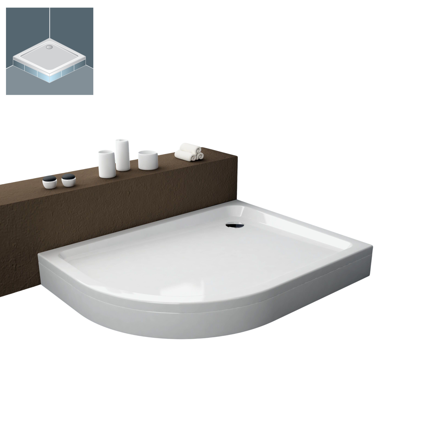 Kolpa San Malur L White 90x120x4 R550 tuš kada leva polukružna ugradna od sanitarnog akrila sa odlivom Ø90mm 792820