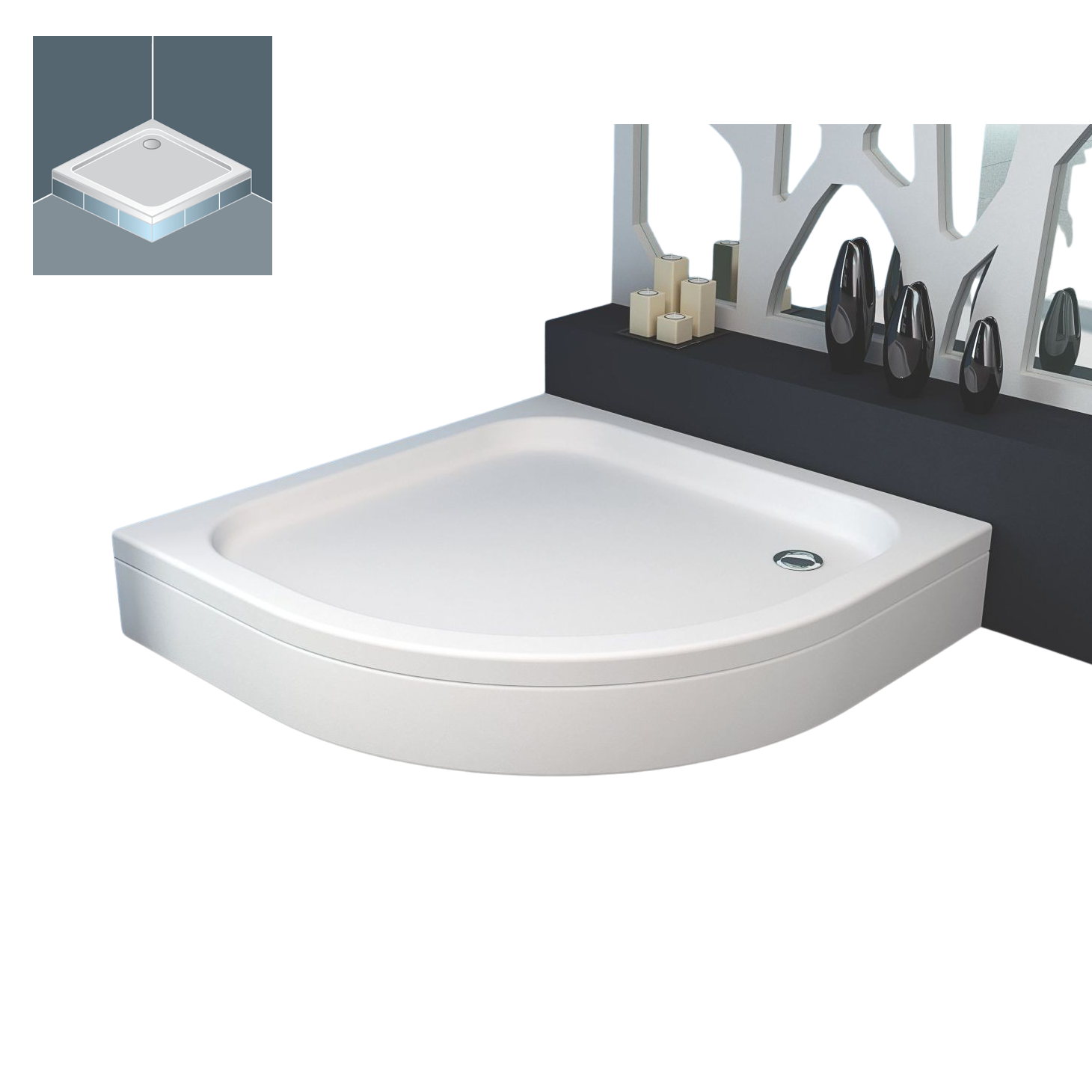 Kolpa San Ontex White 90x90x6 R550 tuš kada polukružna ugradna od sanitarnog akrila sa odlivom Ø52mm 754880