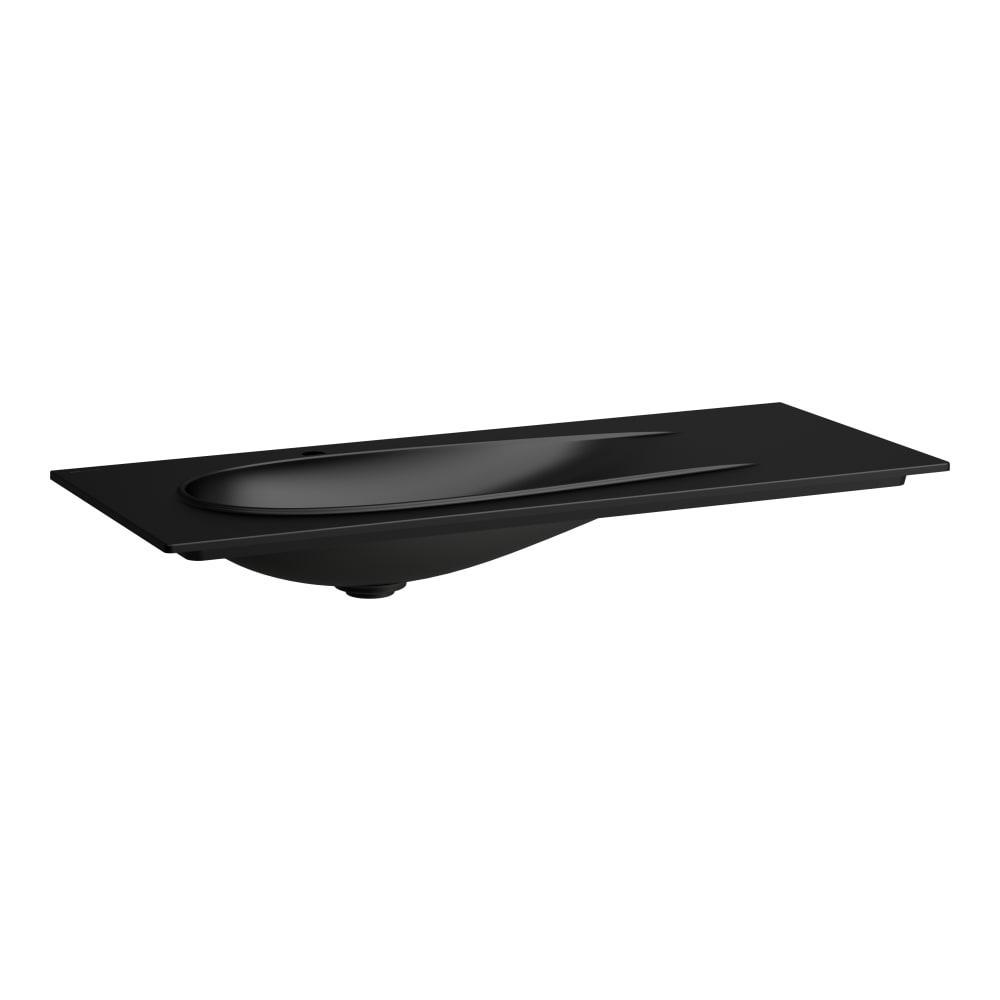 Laufen Il Bagno Alessi Black Matt Slim umivaonik (lavabo) 120x50x16 konzolni i nadrgradni sa rupom za bateriju, desnim zaravnjenjem i keramickim odlivnim ventilom sifona nezatvorivim 8.1797.9.716.104.1