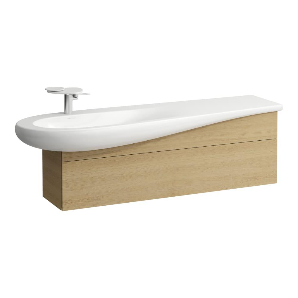 Laufen Il Bagno Alessi Light Oak konzolni ormar za umivaonik 135x32,1x44,2 sa fiokom, integrisanom ručkom sa leve i desne strane, jednom fiokom sa mehanizmom za meko zatvaranje i sifonskim izrezom na levoj strani 4.3045.1.097.250.1