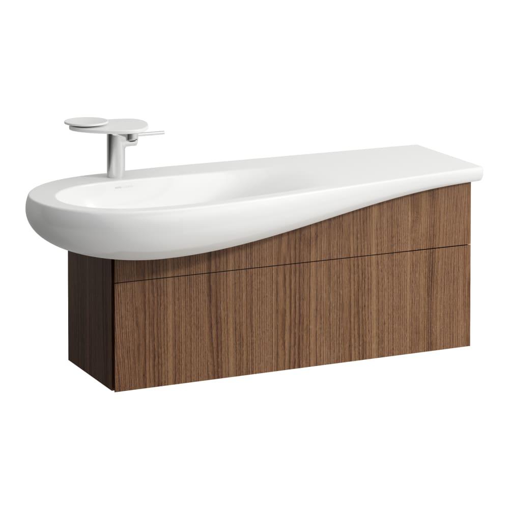 Laufen Il Bagno Alessi Noce Canaletto - Real Wood Veneer konzolni ormar za umivaonik 99,4x32,1x44,2 sa fiokom, integrisanom ručkom sa leve i desne strane, jednom fiokom sa mehanizmom za meko zatvaranje i sifonskim izrezom na levoj strani 4.3042.1.097.630.