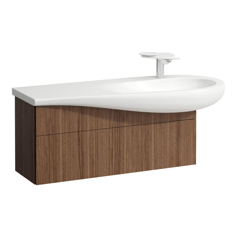 Laufen Il Bagno Alessi Noce Canaletto - Real Wood Veneer konzolni ormar za umivaonik 99,4x32,1x44,2 sa fiokom, integrisanom ručkom sa leve i desne strane, jednom fiokom sa mehanizmom za meko zatvaranje i sifonskim izrezom na desnoj strani 4.3043.1.097.630