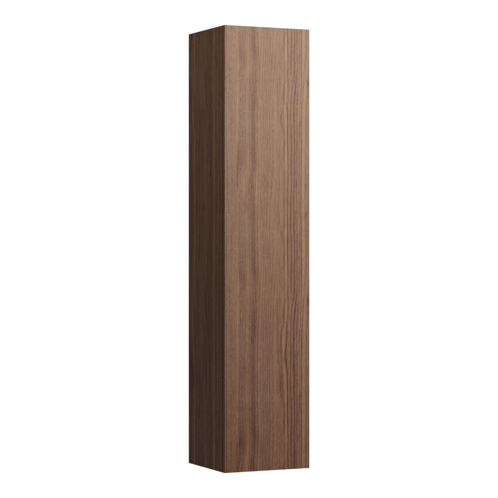Laufen Il Bagno Alessi Noce canaletto - Real wood veneer konzolni visoki ormar (vertikala) 35,1x33,4x165 sa jednim vratima sa mehanizmom mekog zatvaranja, integrisanom ručkom na desnoj strani i četiri police od zadimljenog stakla 4.3046.1.097.630.1