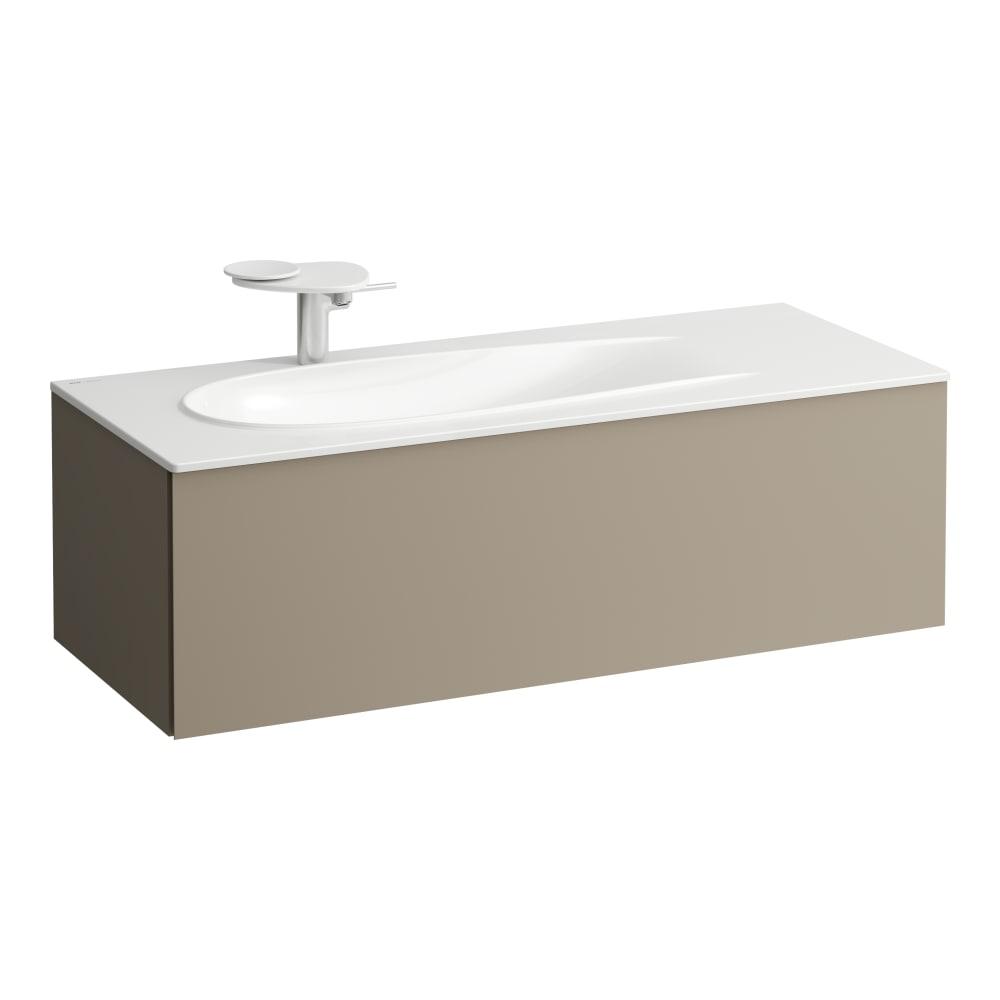 Laufen Il Bagno Alessi Pearl Beige konzolni ormar za umivaonik 119,4x49,1x36,4 sa fiokom, integrisanom ručkom sa leve i desne strane, jednom fiokom sa mehanizmom za meko zatvaranje i sifonskim izrezom na levoj strani 4.3044.1.097.270.1
