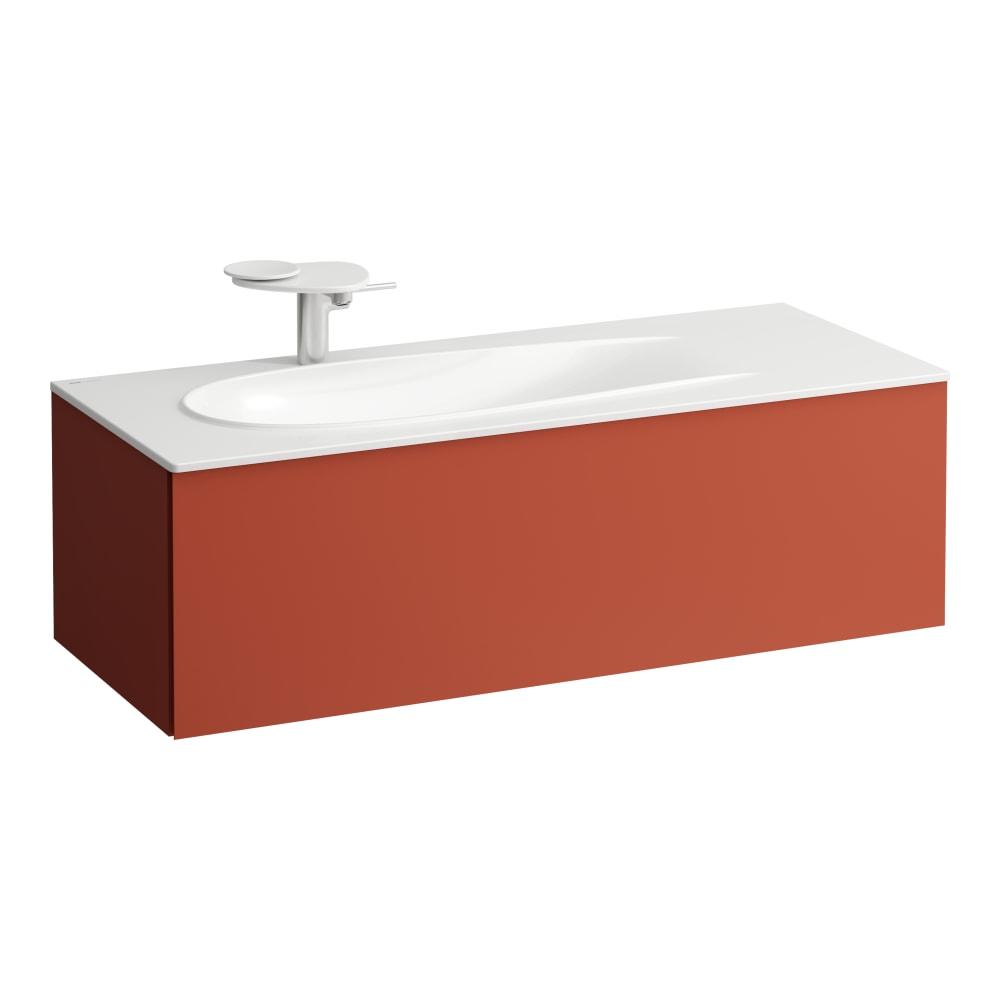 Laufen Il Bagno Alessi Terracotta konzolni ormar za umivaonik 119,4x49,1x36,4 sa fiokom, integrisanom ručkom sa leve i desne strane, jednom fiokom sa mehanizmom za meko zatvaranje i sifonskim izrezom na levoj strani 4.3044.1.097.269.1