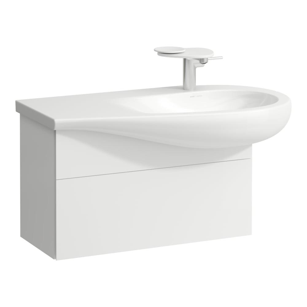 Laufen Il Bagno Alessi White Matt konzolni ormar za umivaonik 73,2x32,1x44,2 sa fiokom, integrisanom ručkom sa leve i desne strane, jednom fiokom sa mehanizmom za meko zatvaranje i sifonskim izrezom na desnoj strani 4.3041.1.097.260.1